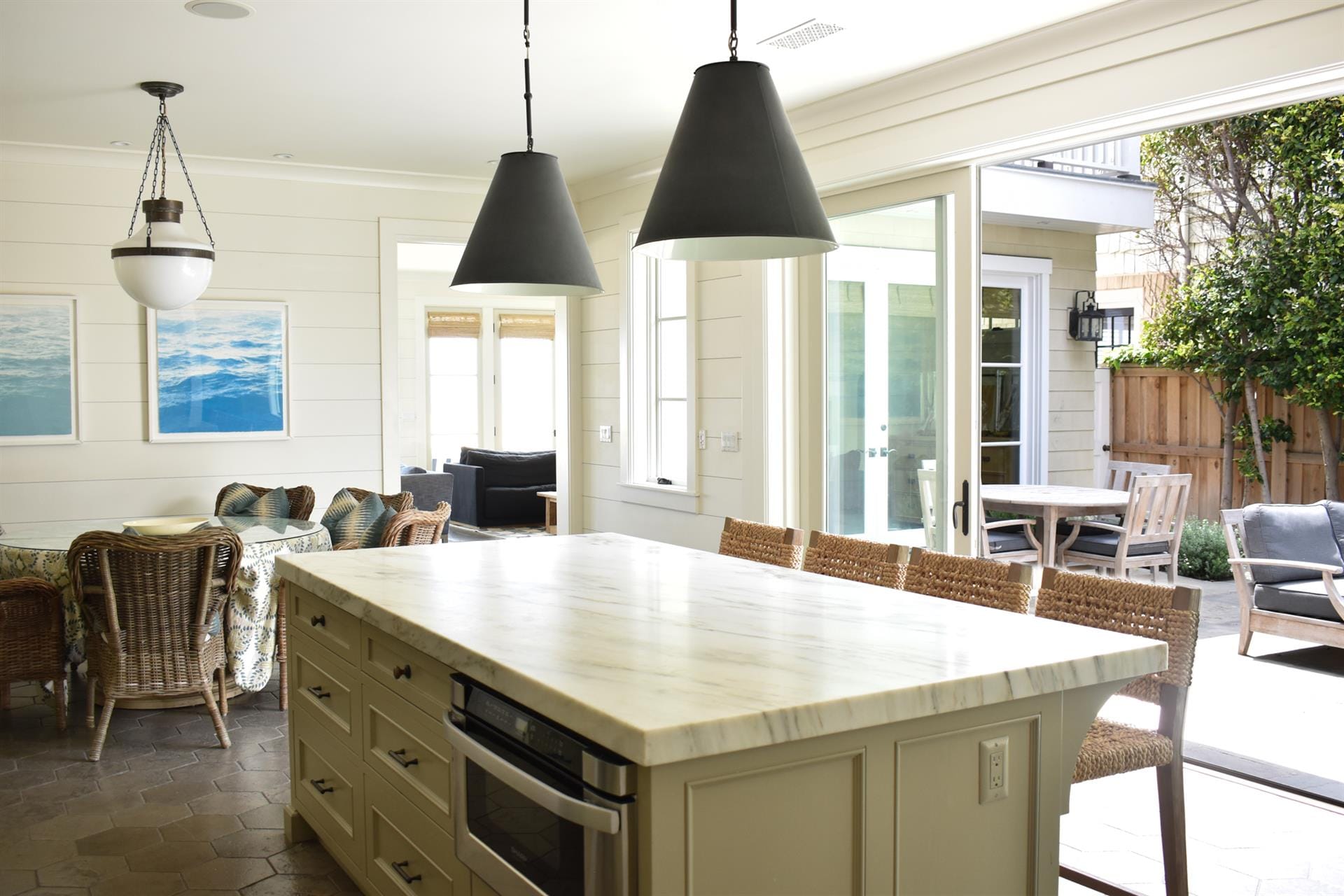 Bright kitchen with large island.