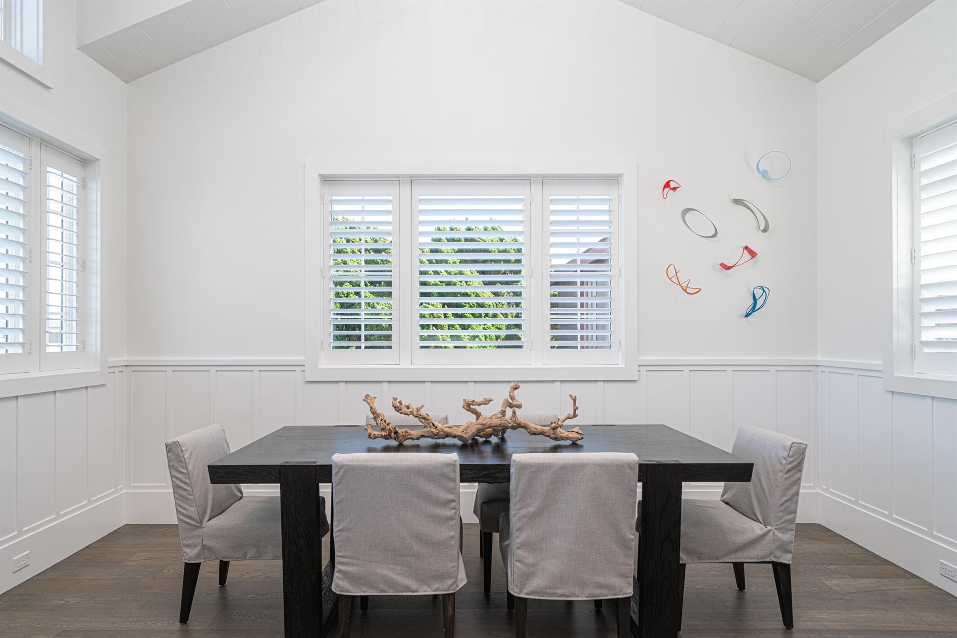 Bright dining room with modern decor.