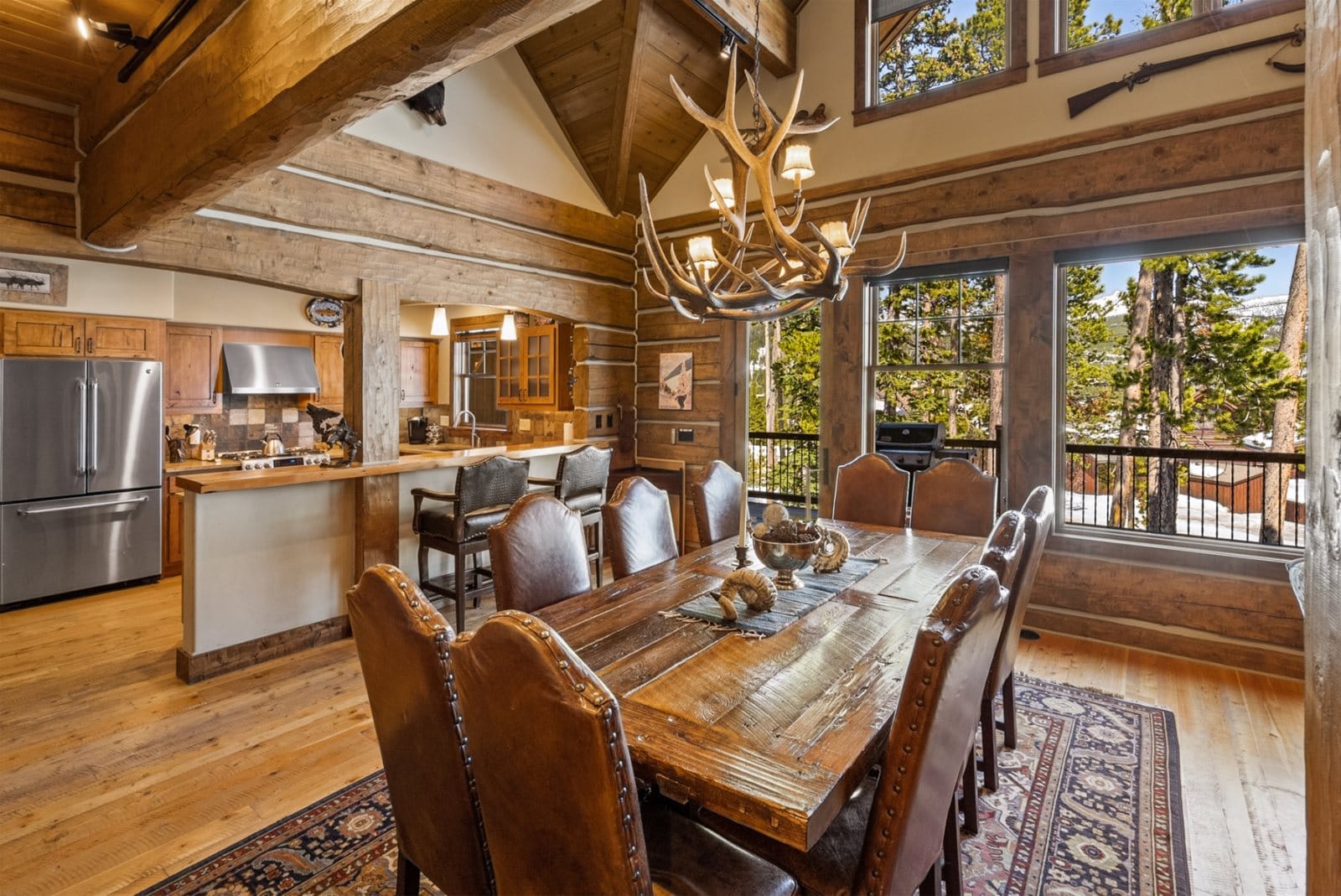 Rustic dining area and kitchen.