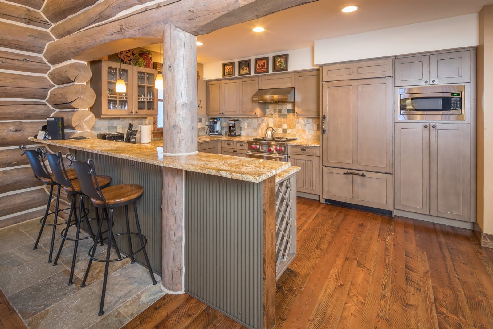 Rustic kitchen with wooden features.