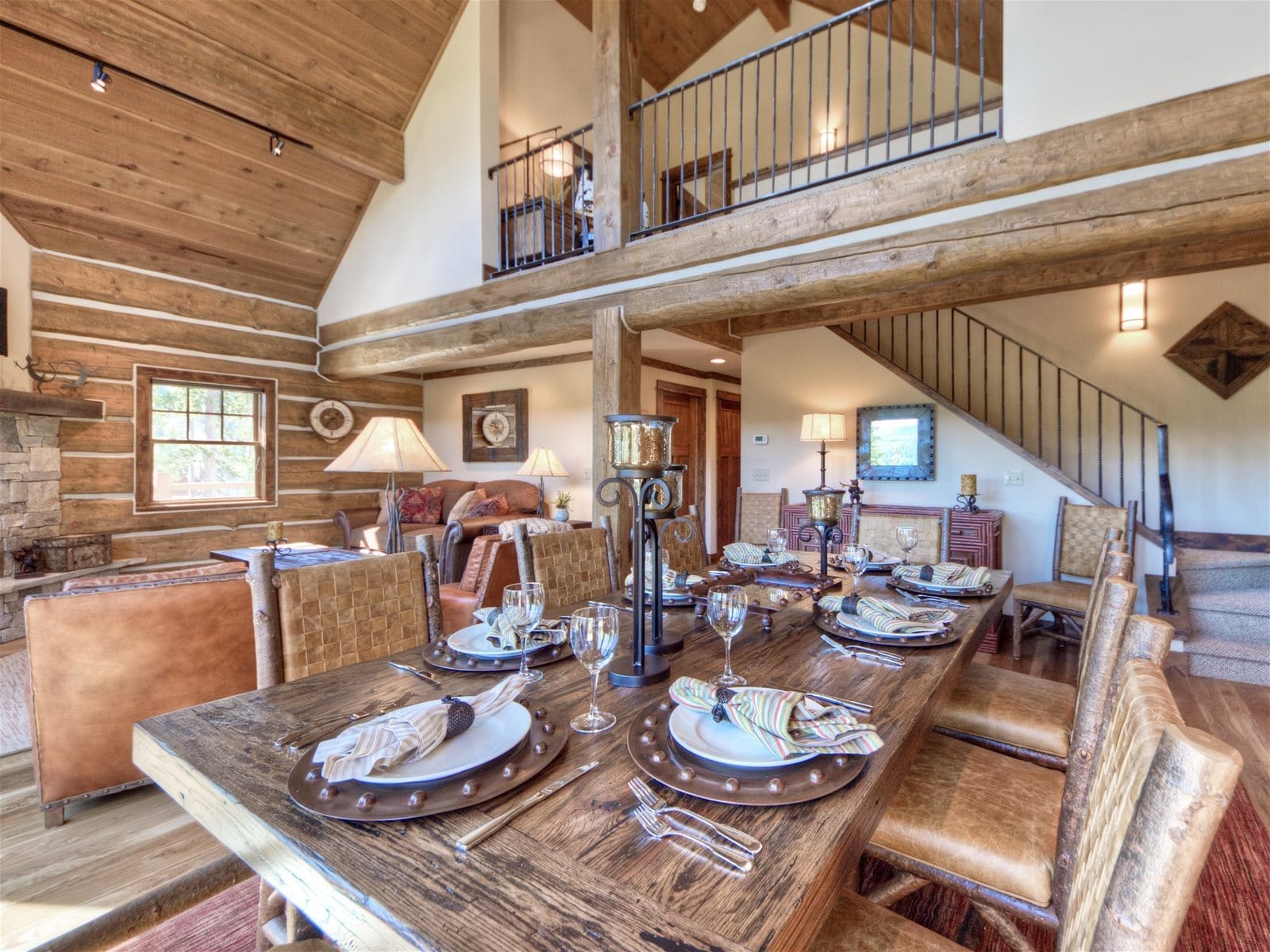 Rustic dining area with wooden beams