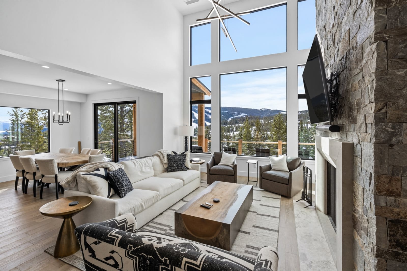 Modern living room with mountain view.