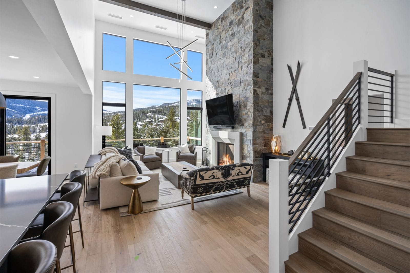 Modern living room with mountain view.