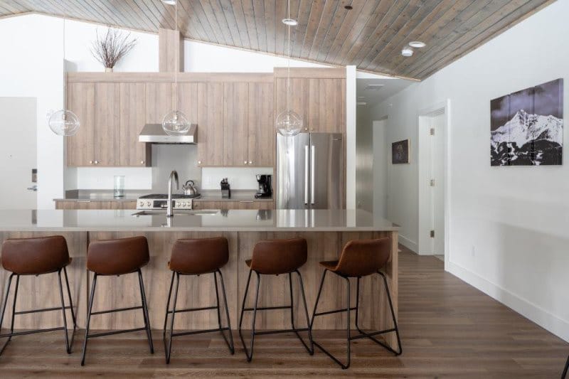 Modern kitchen with wooden accents.