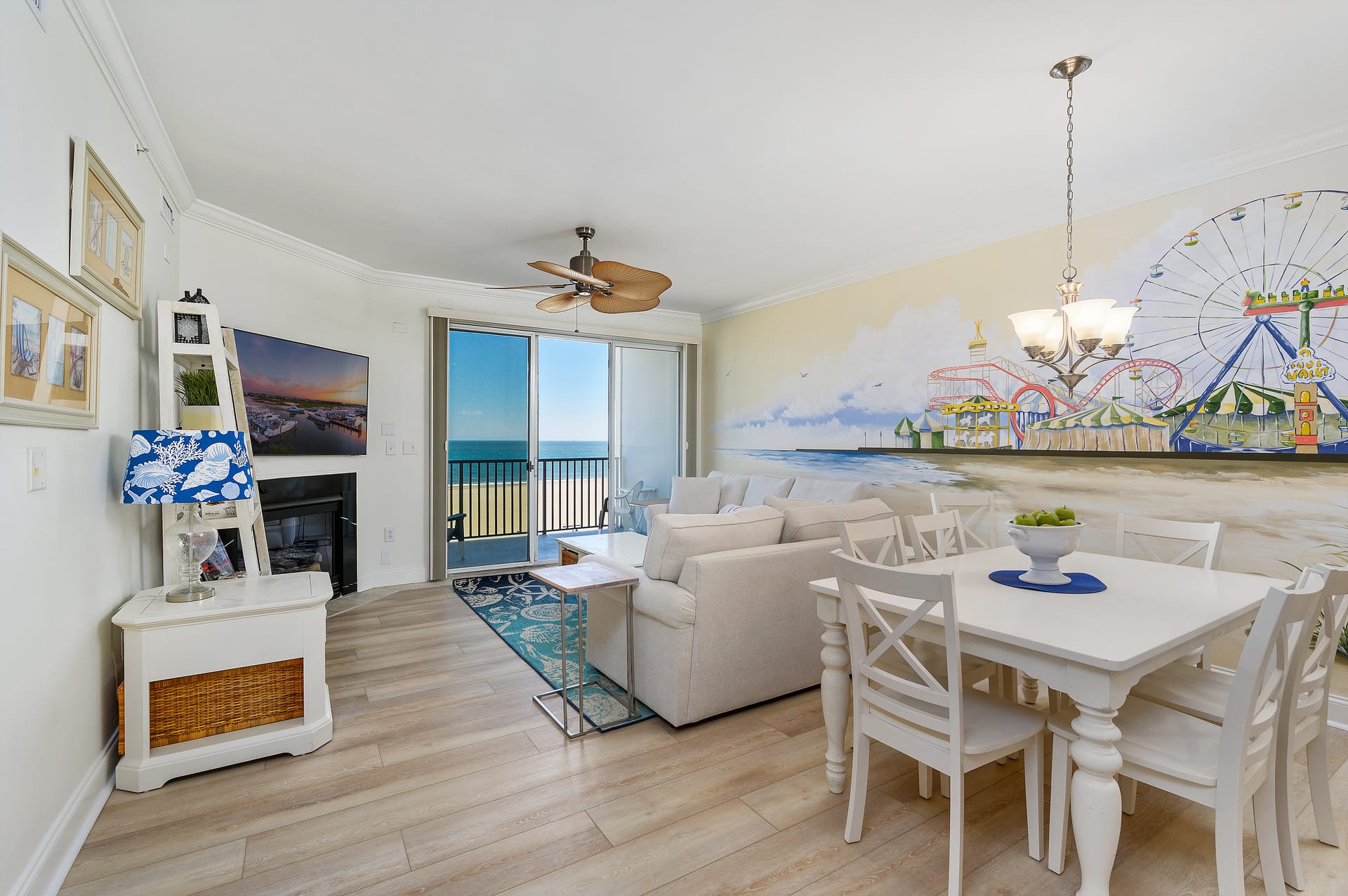 Bright living room with ocean view.