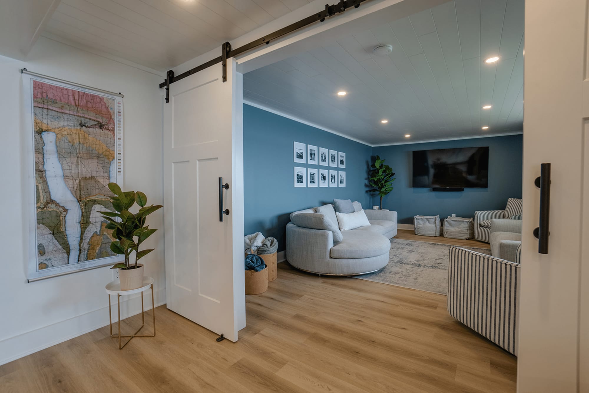 Modern living room with sliding door.