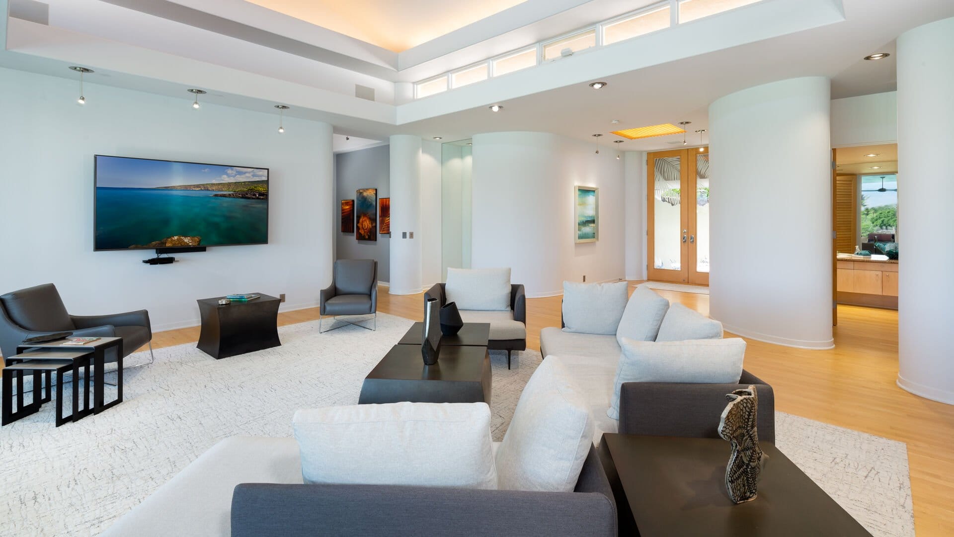 Modern living room with wall-mounted TV