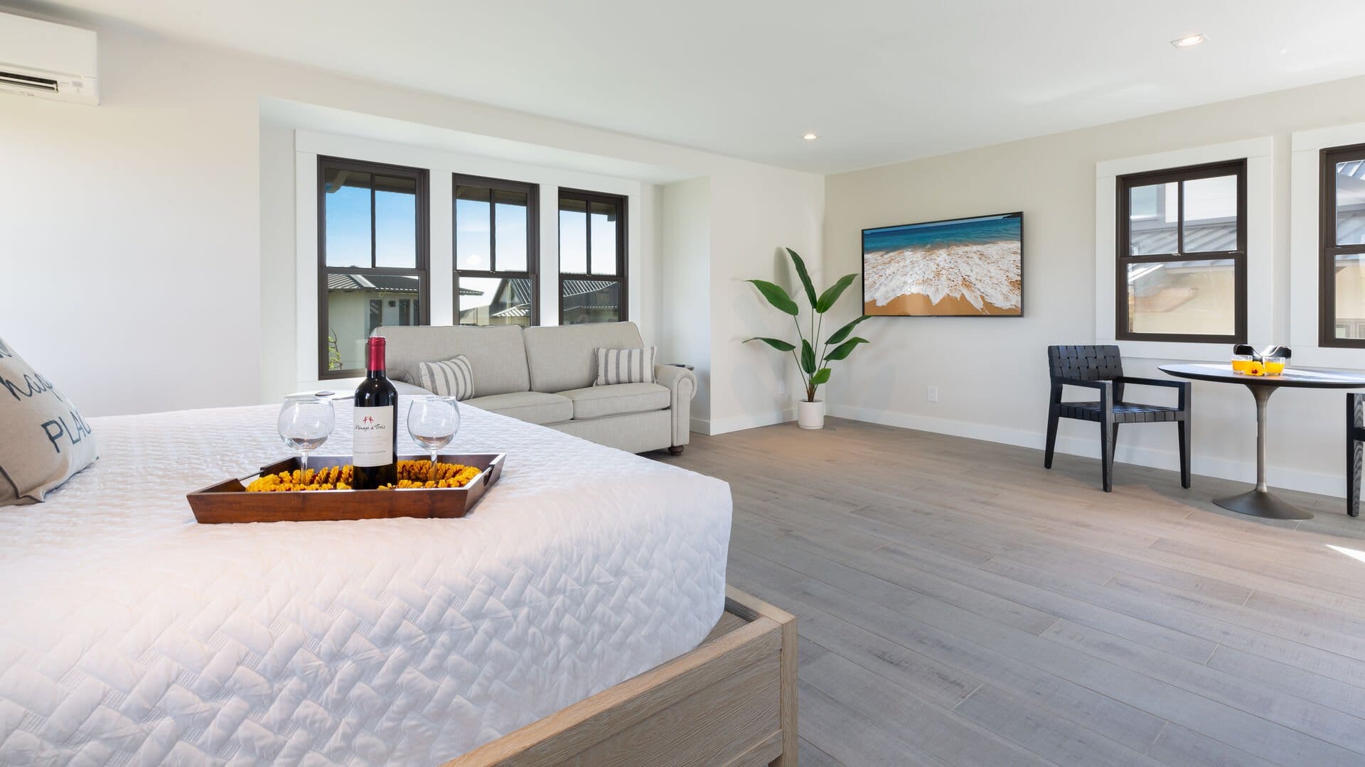 Bright bedroom with minimalist decor.