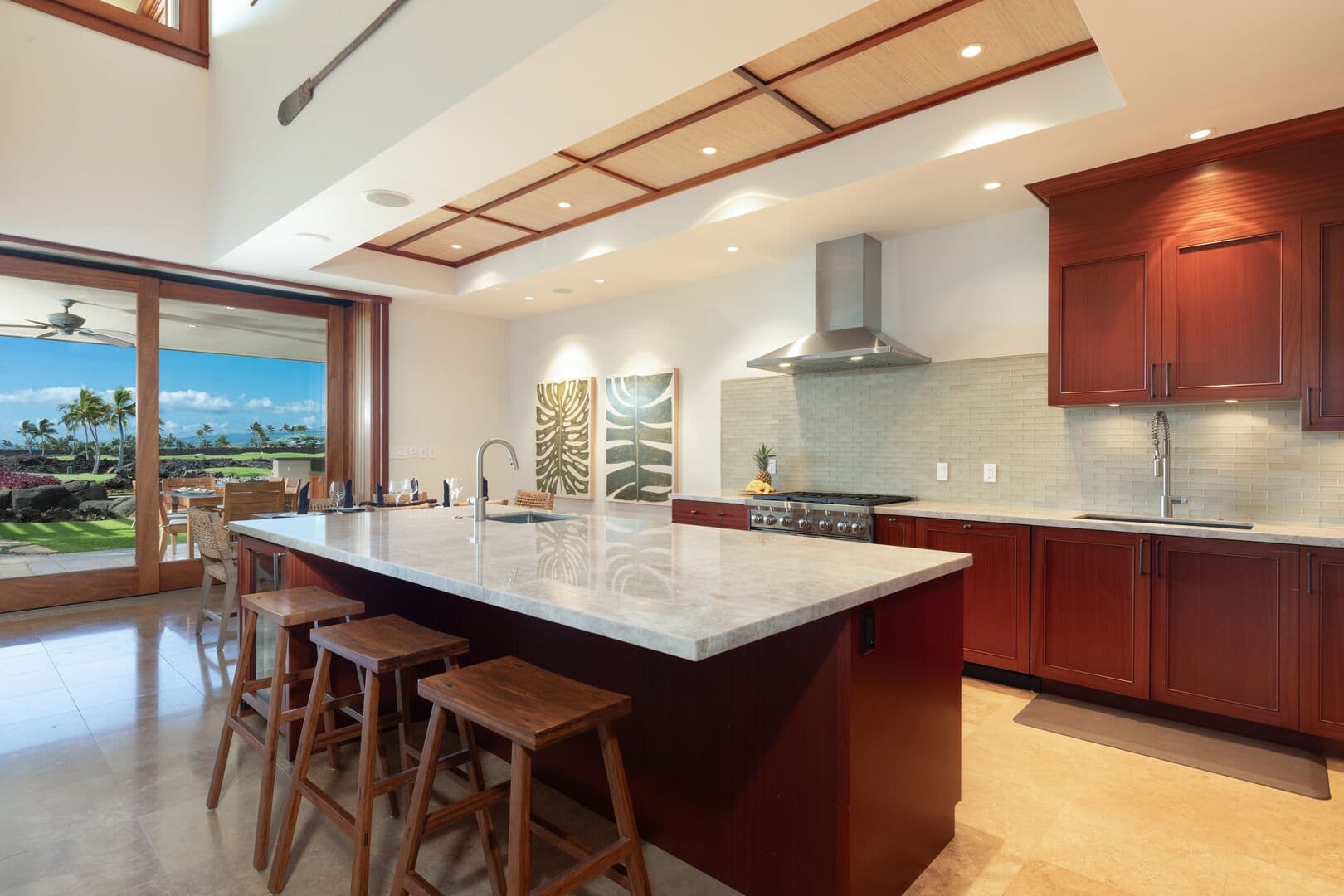 Modern kitchen with outdoor view.