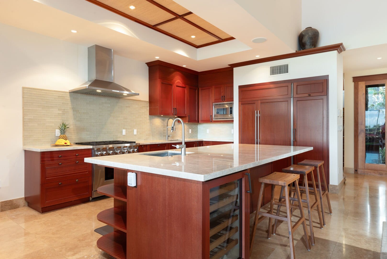 Modern kitchen with wooden cabinets.