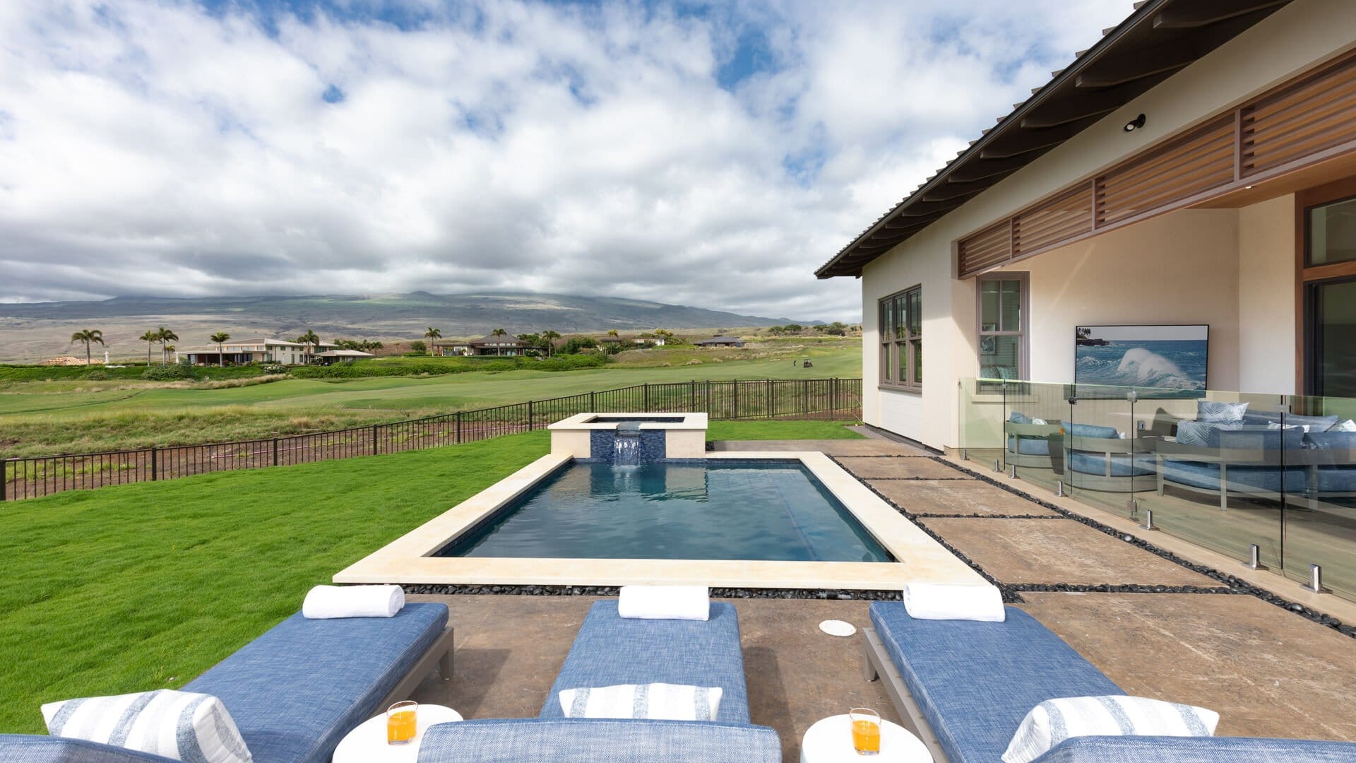 House pool with mountain view.