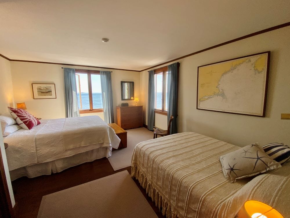 Cozy bedroom with ocean view.