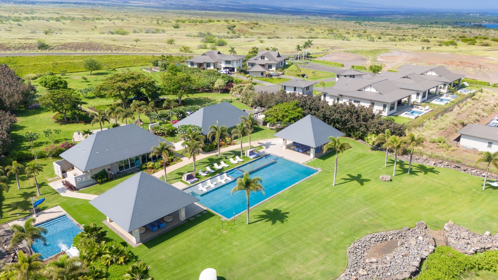 Aerial view of luxury resort.