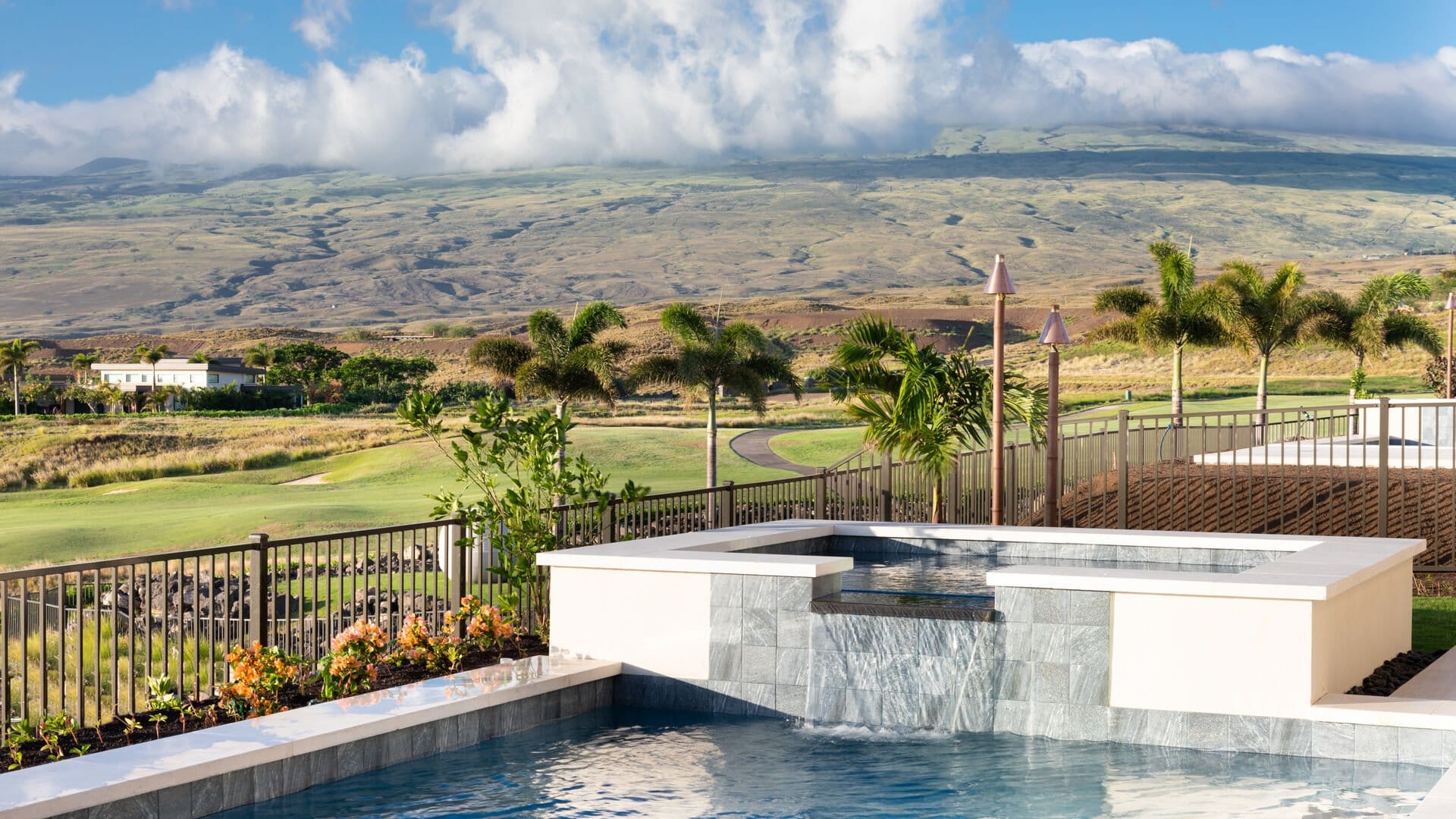 Pool with mountain view background.