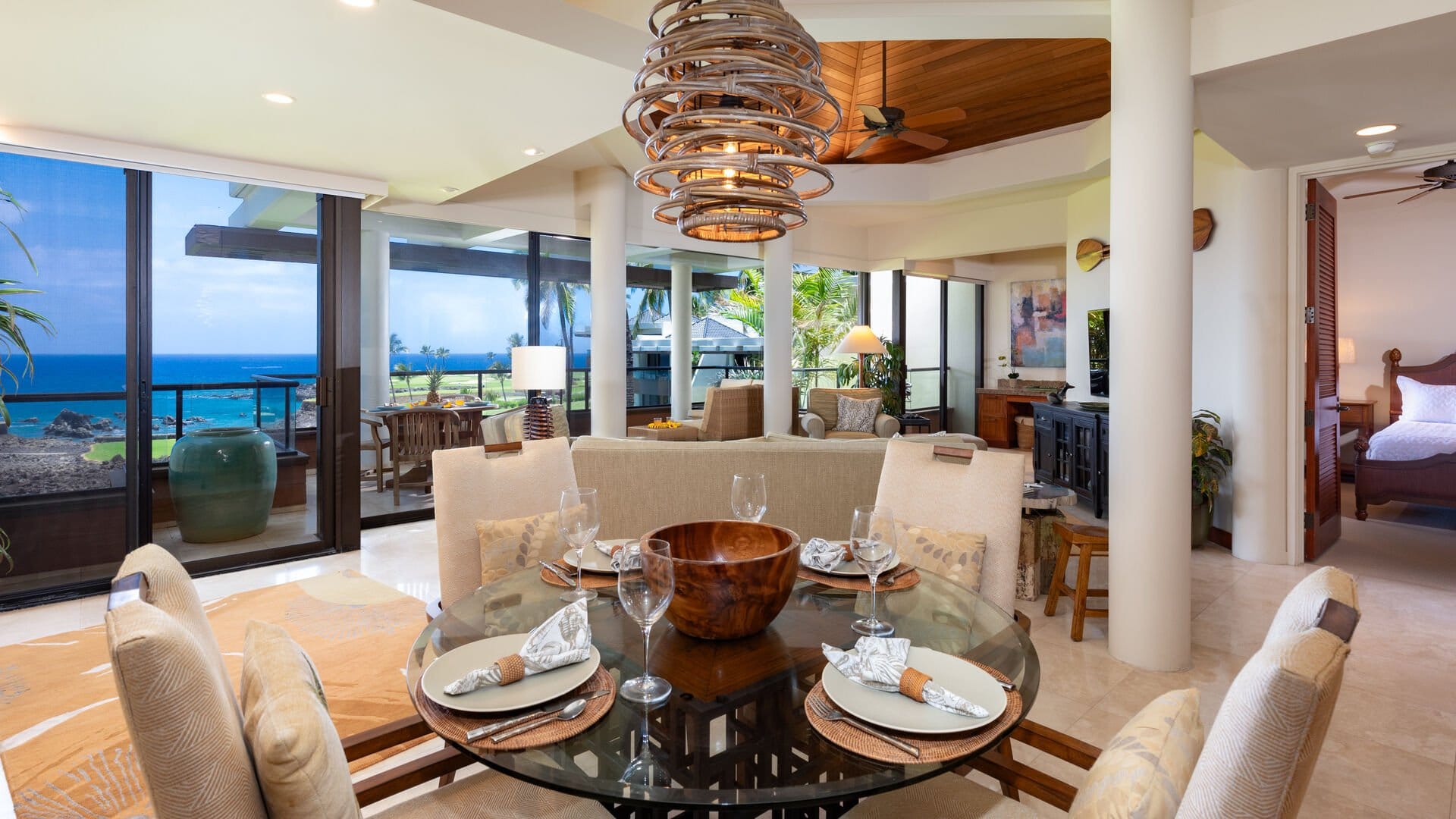 Luxurious beachfront living room view