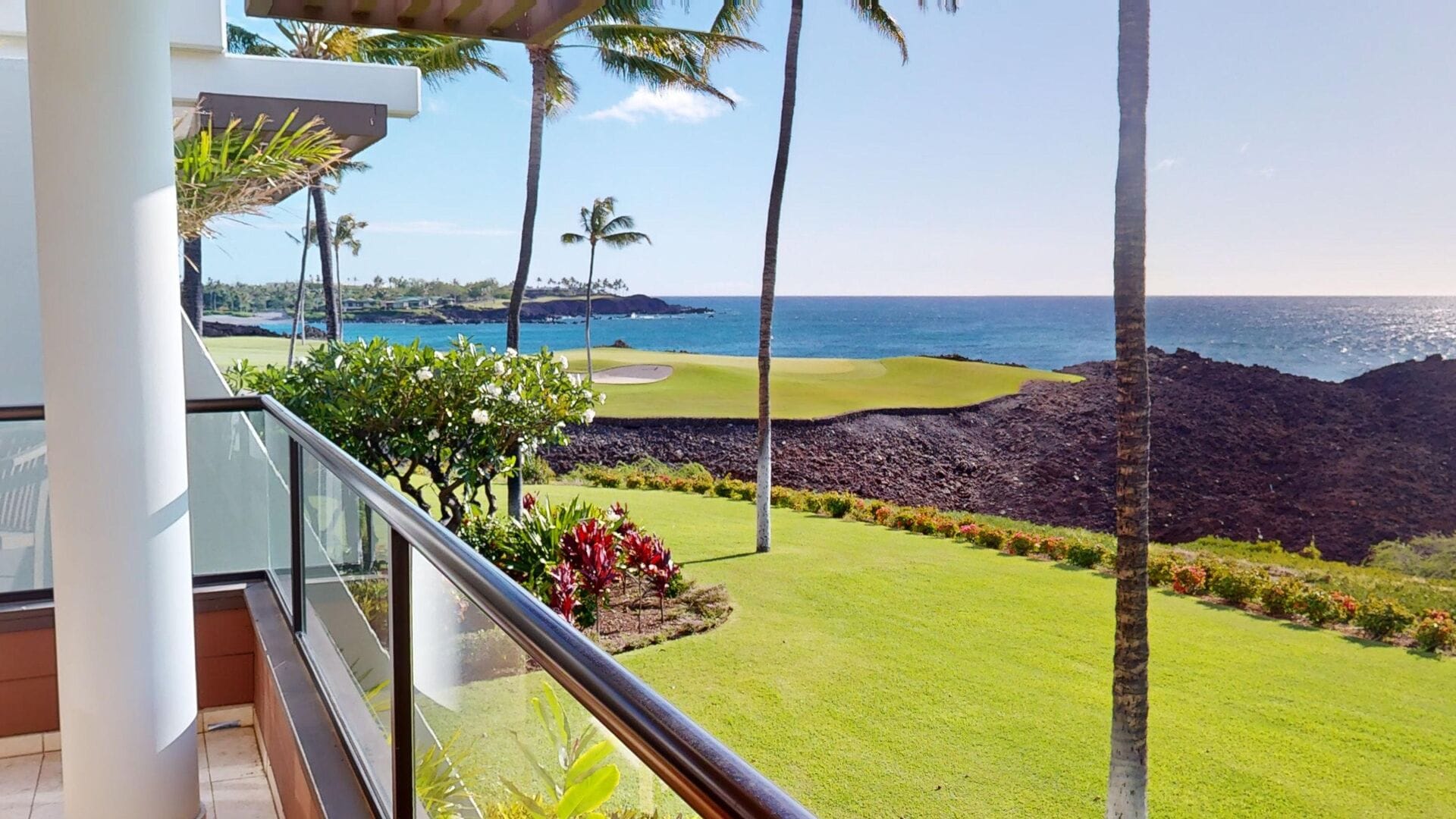 Ocean-view balcony with golf course.