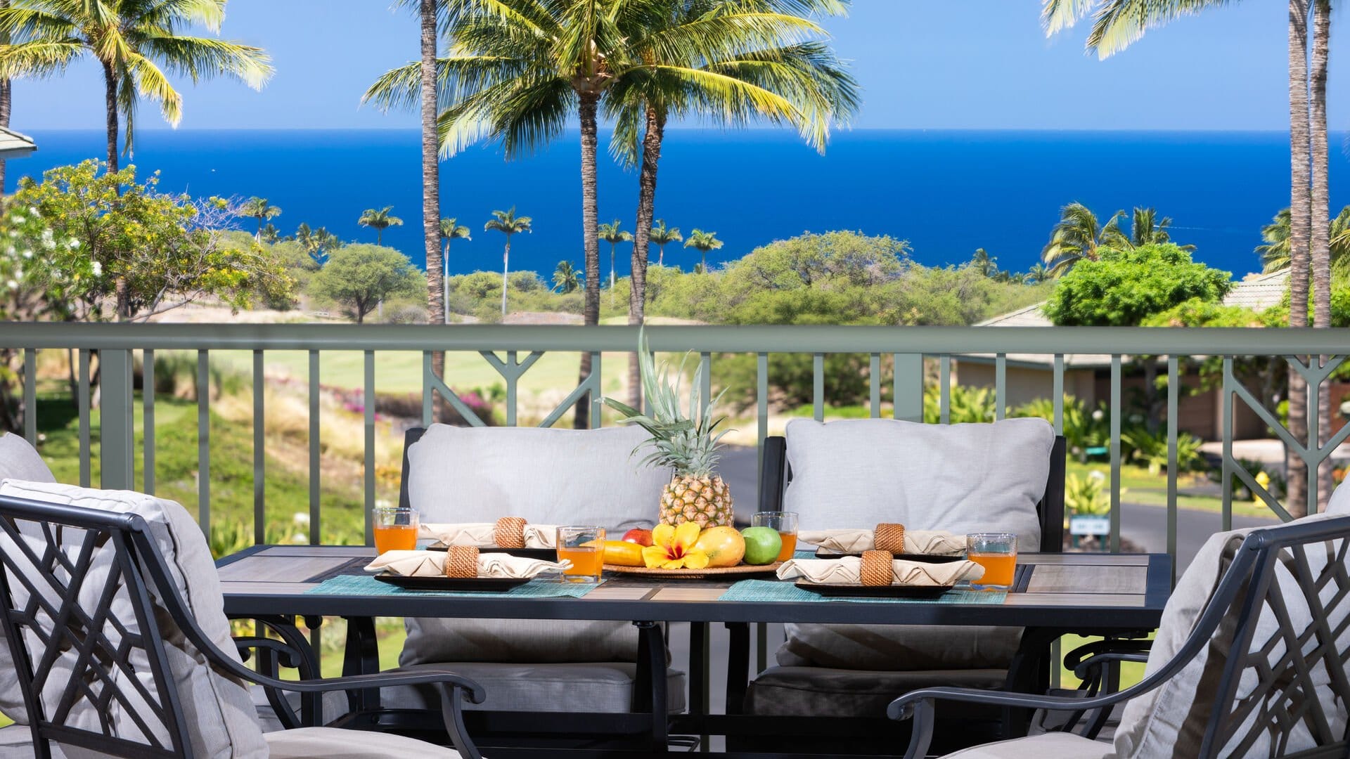 Outdoor dining with ocean view.