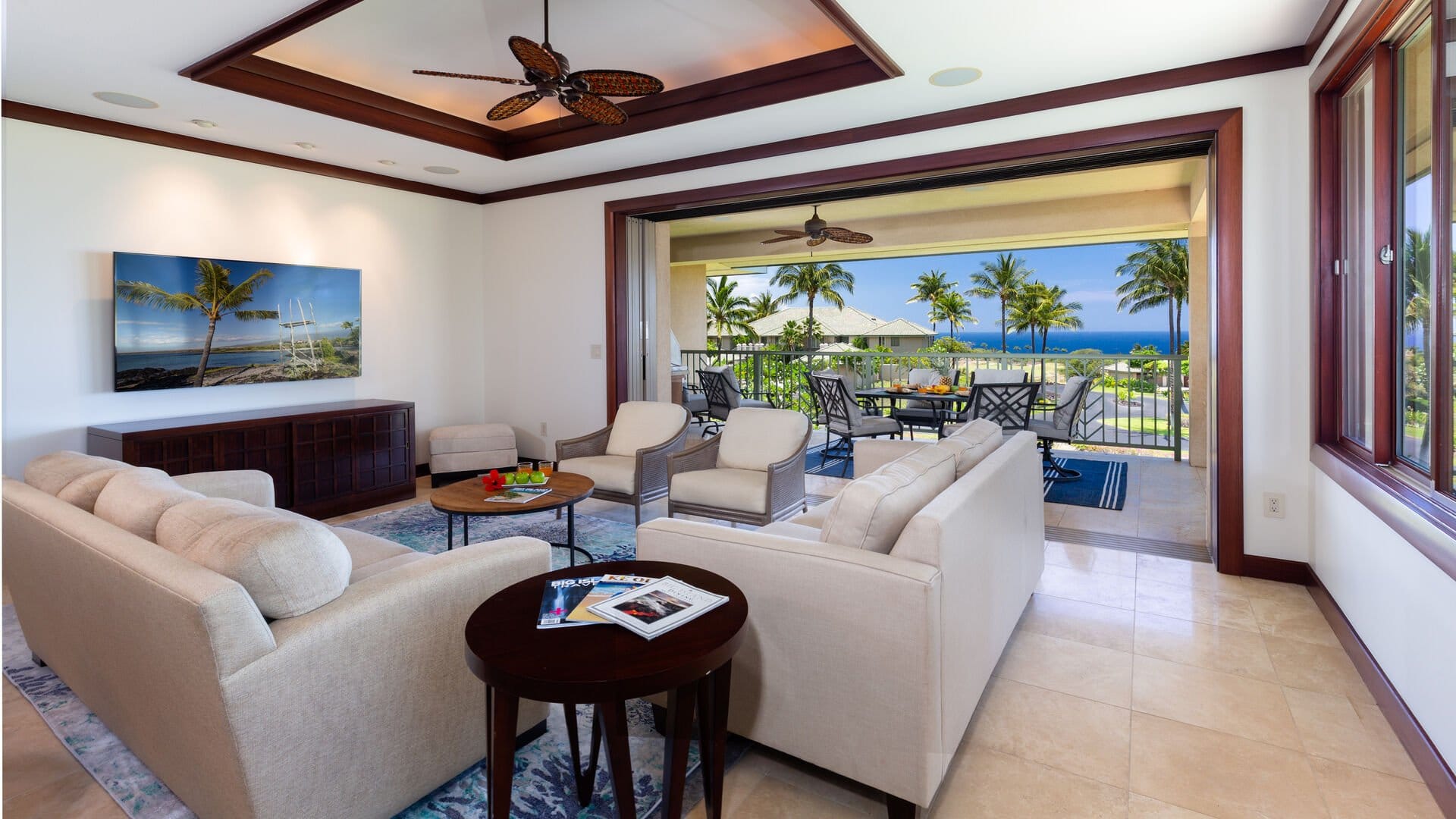 Elegant living room with ocean view.