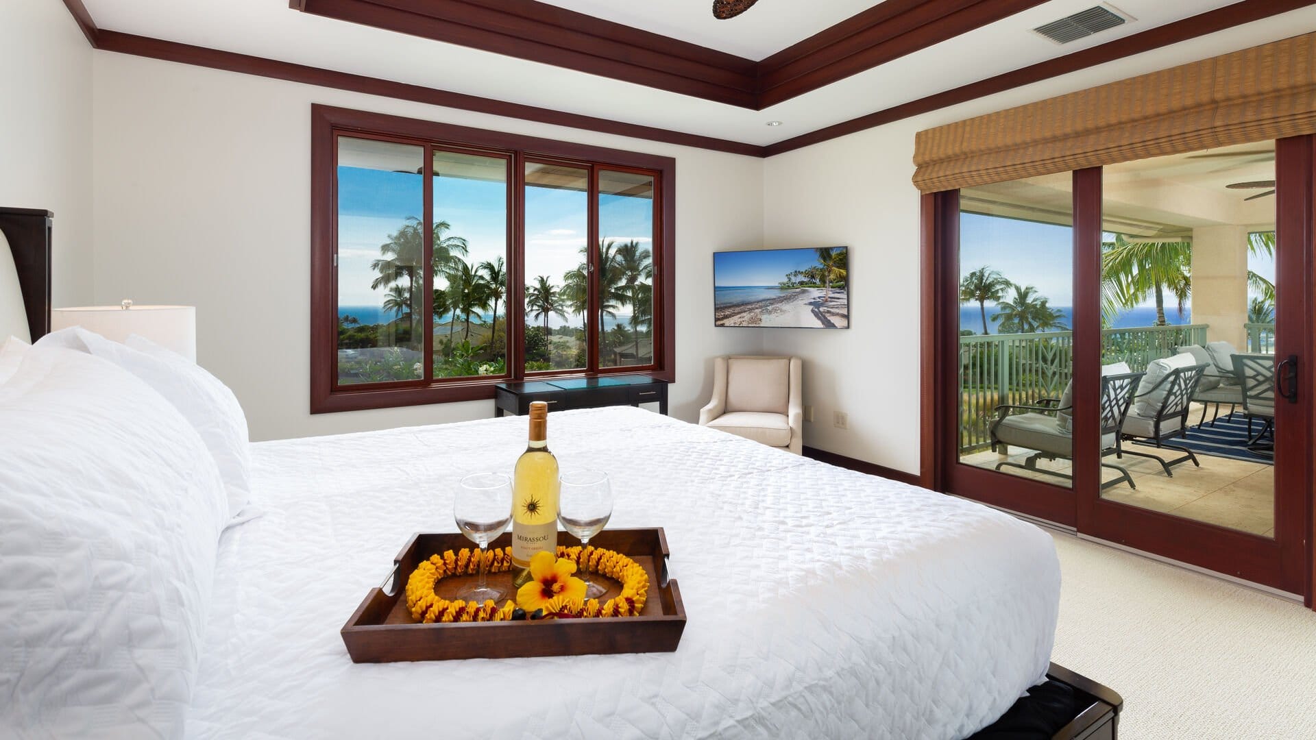 Tropical bedroom with sea view.