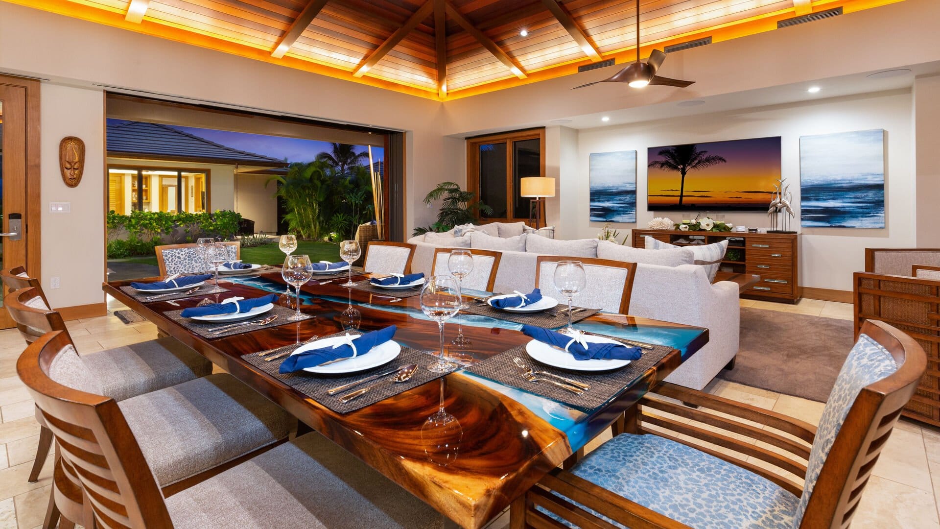 Luxurious open dining and living area.