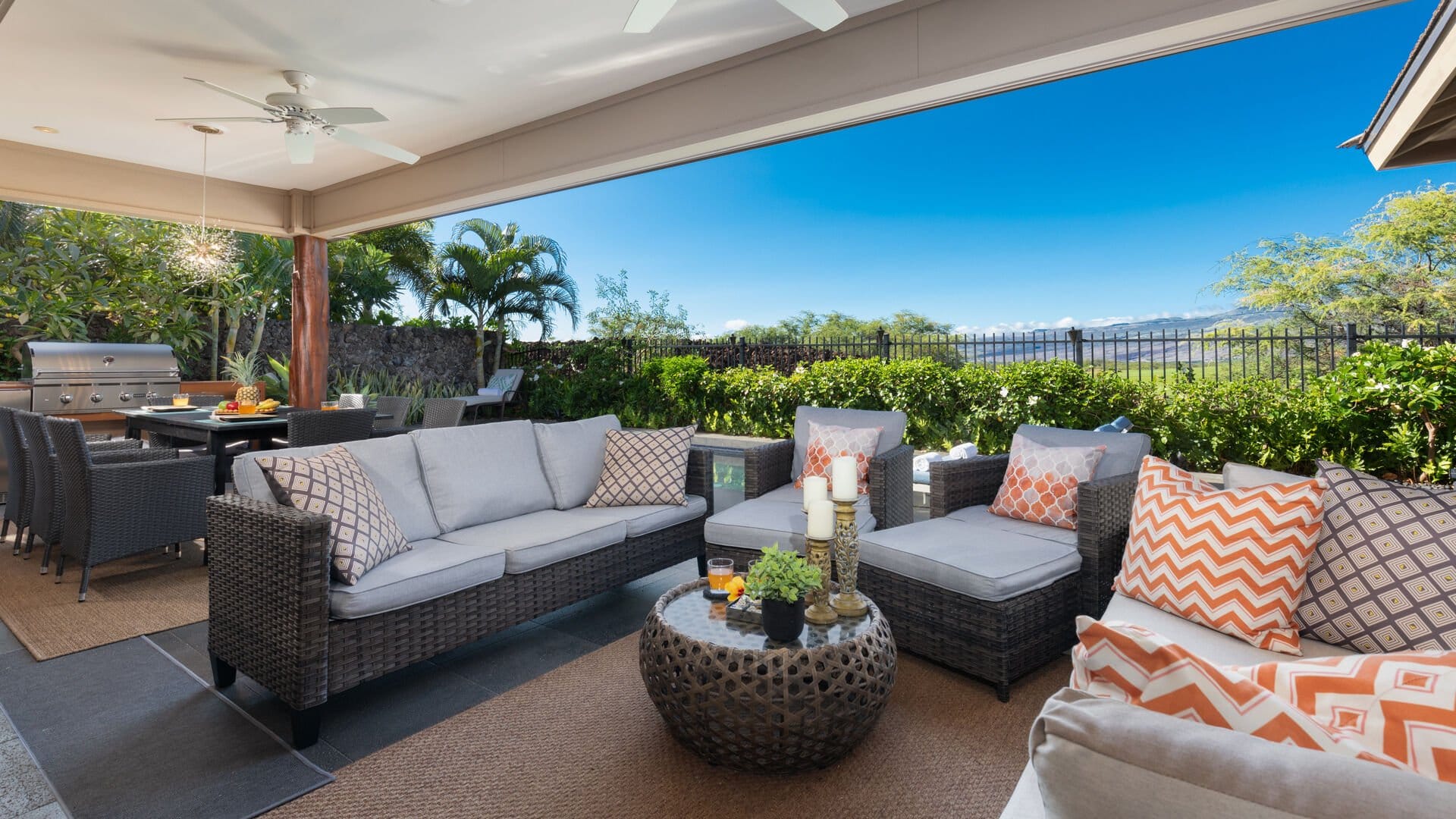 Outdoor patio with comfortable seating.