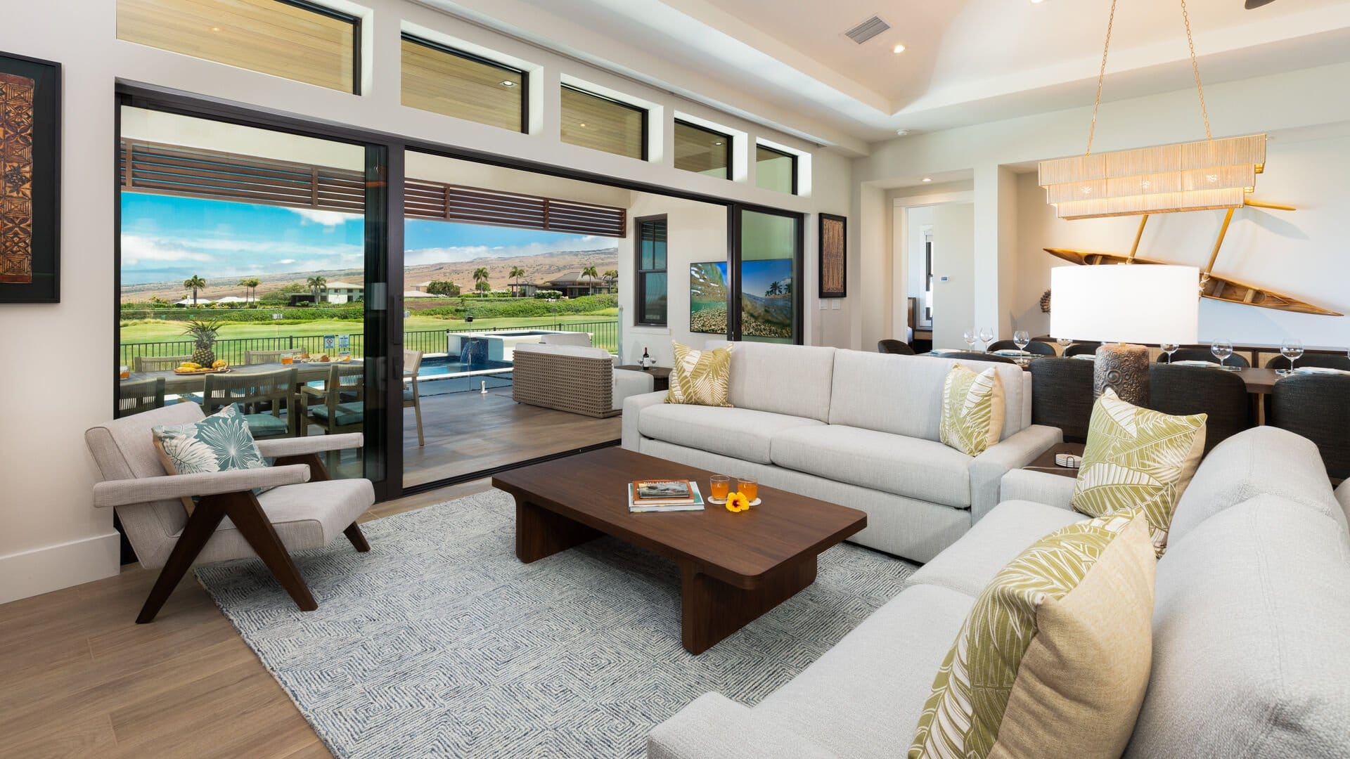 Modern living room with outdoor view.