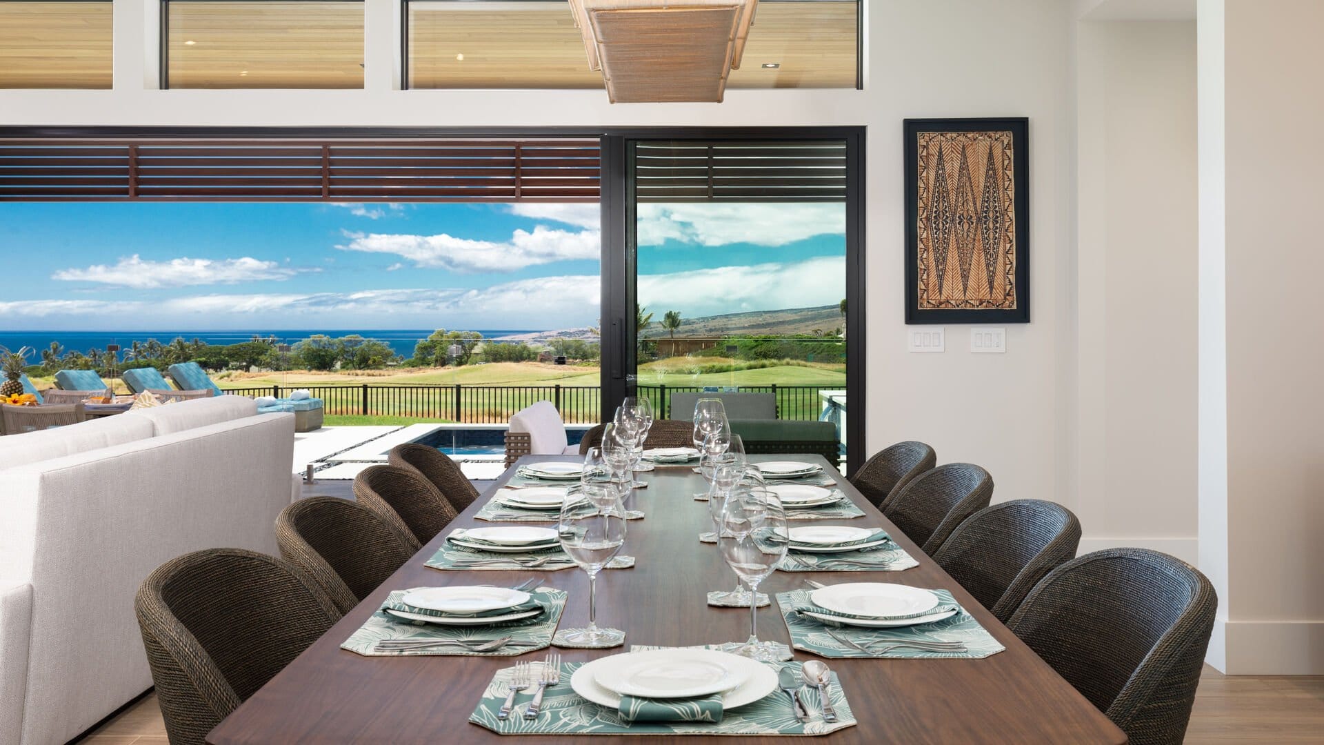 Dining table with ocean view.