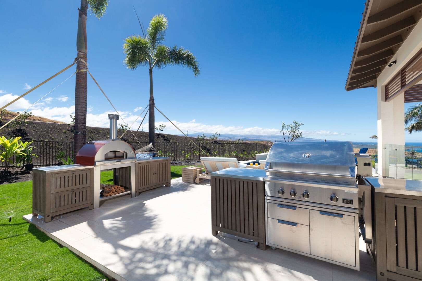 Outdoor kitchen with ocean view.