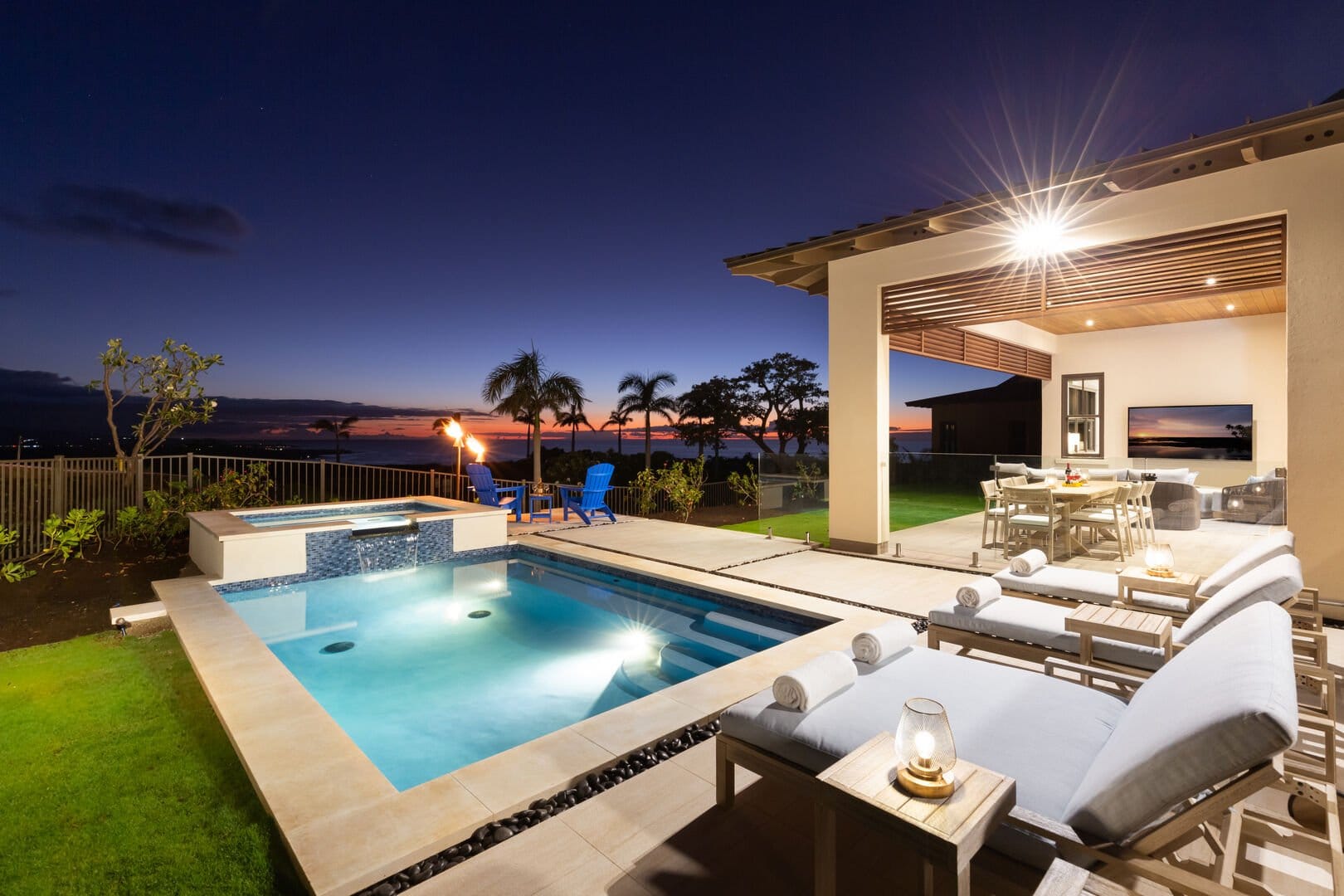 Luxury outdoor pool at twilight.