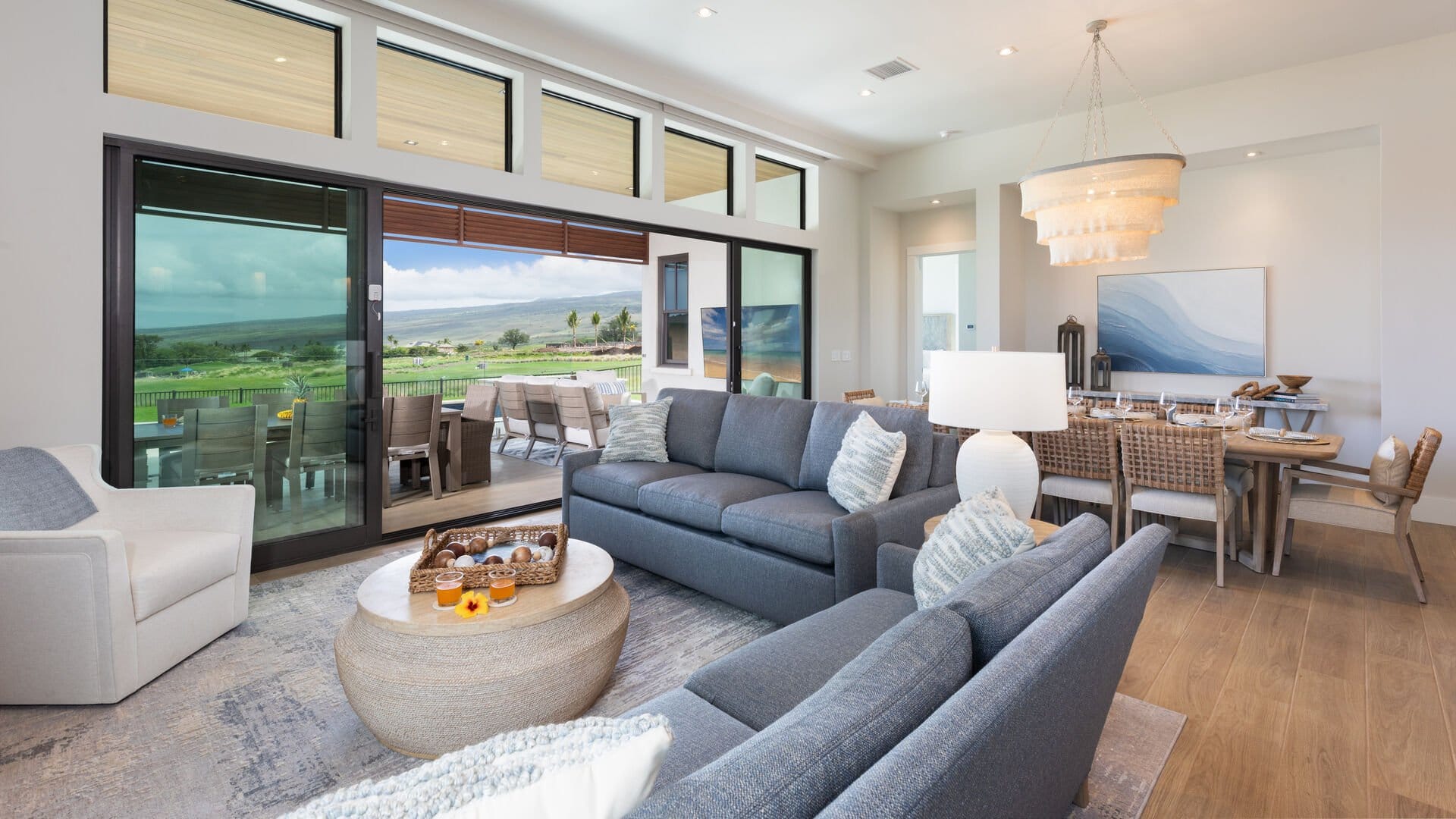 Modern living room with outdoor view.