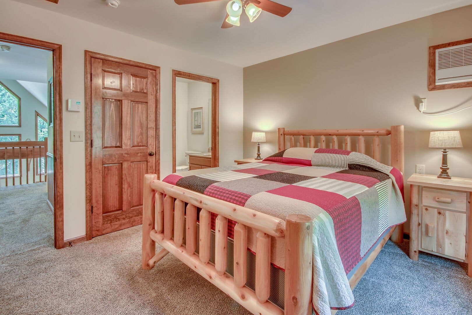 Cozy bedroom with rustic decor.