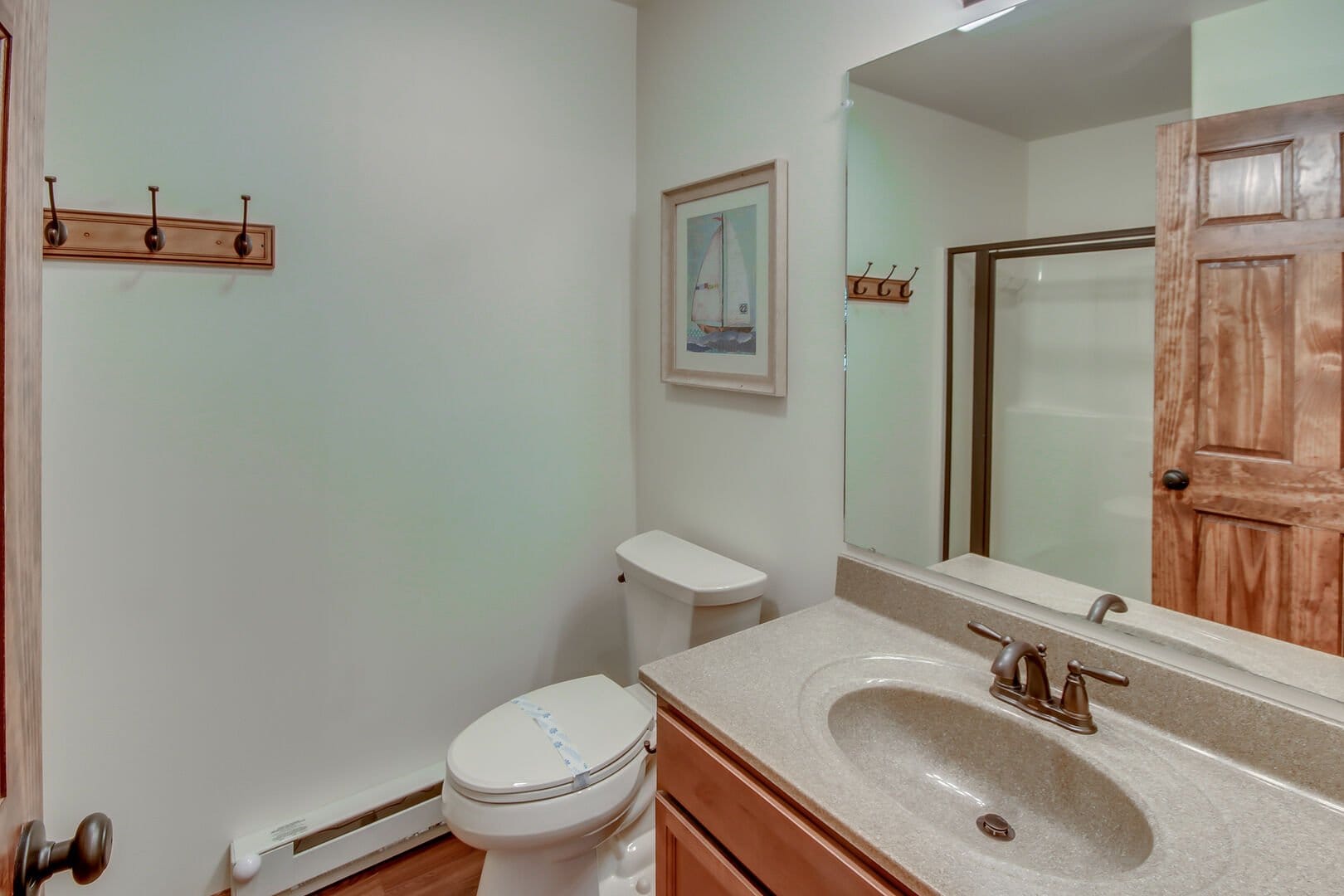 Bathroom with toilet and sink.