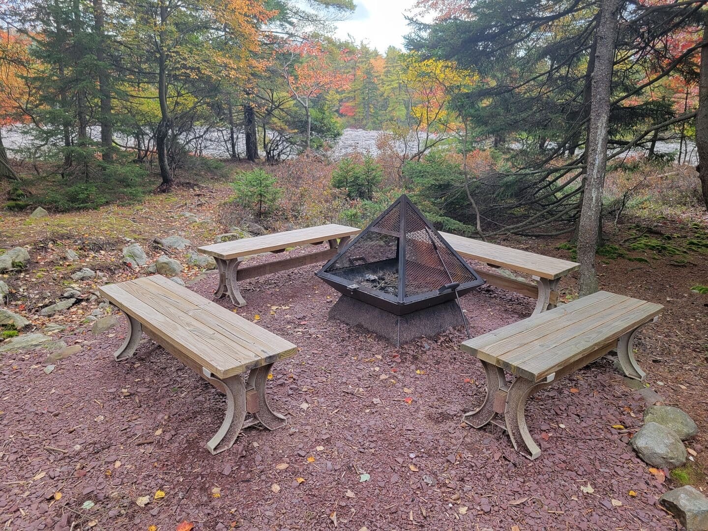 Outdoor fire pit with benches.