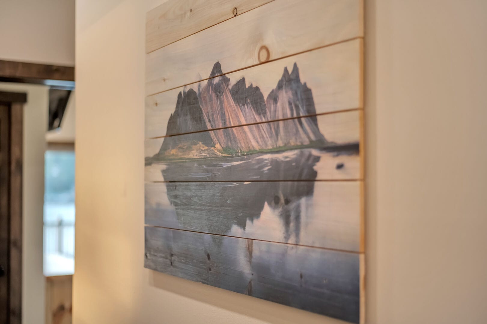 Mountain painting on wooden panels