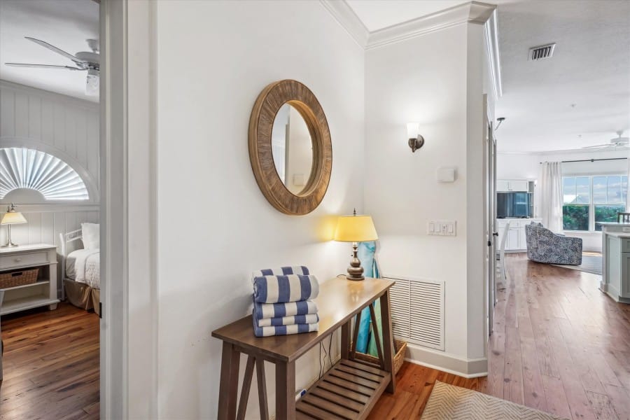 Bright hallway with a console table.