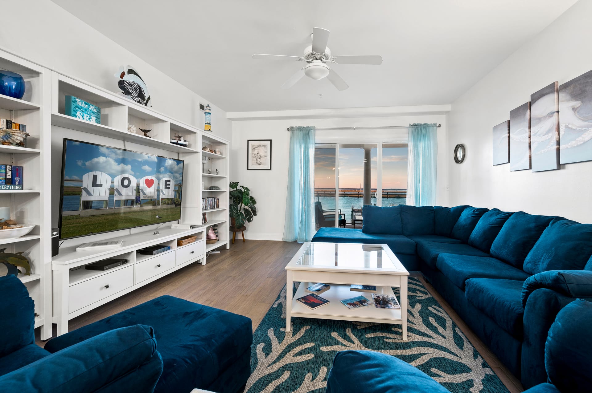 Cozy living room with ocean view.