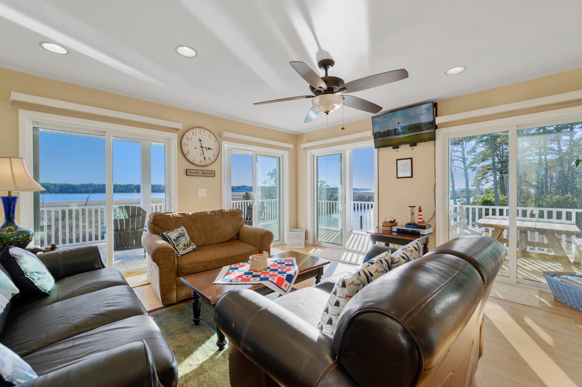 Living room with lake view.