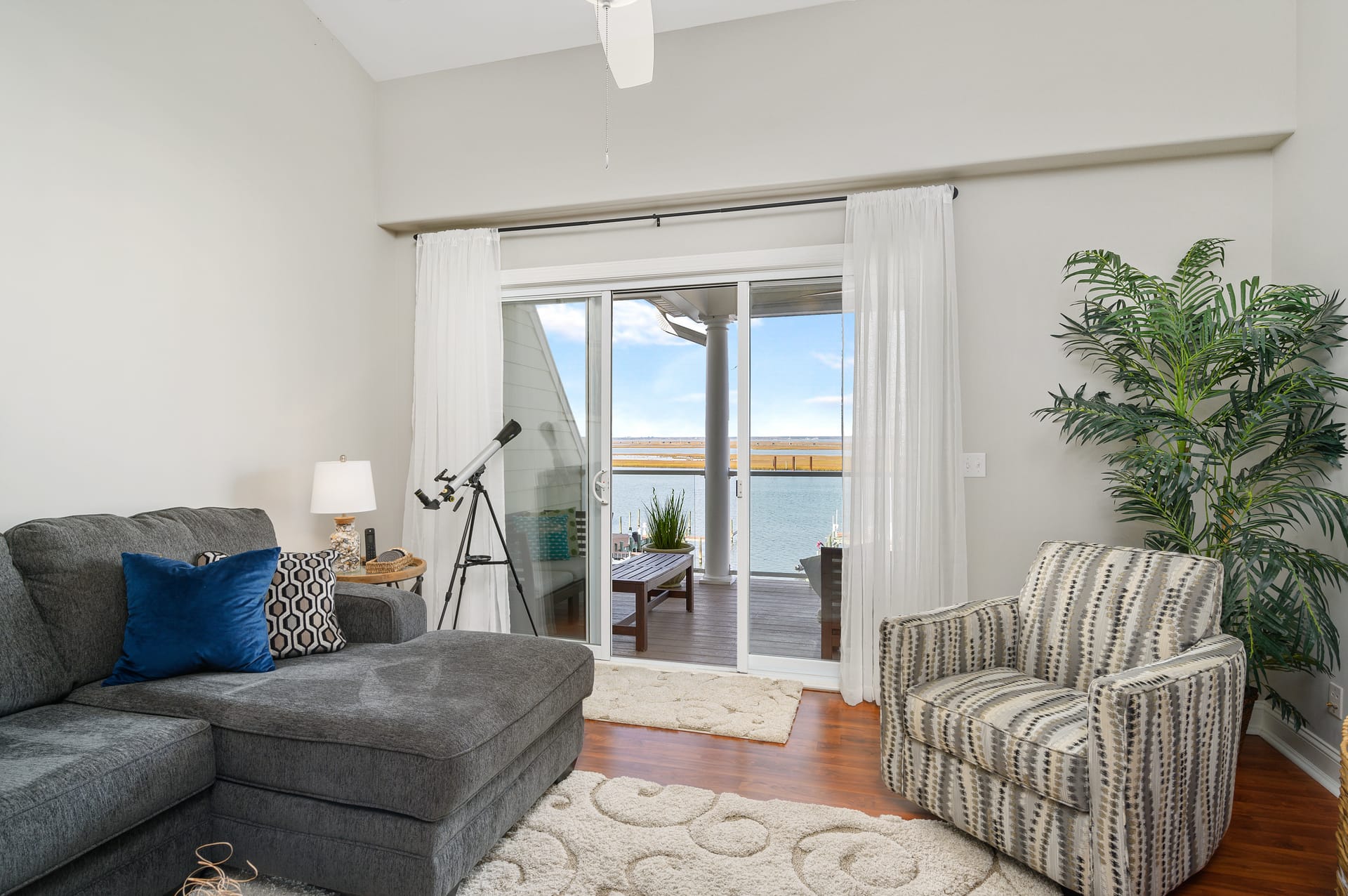 Living room with lake view.