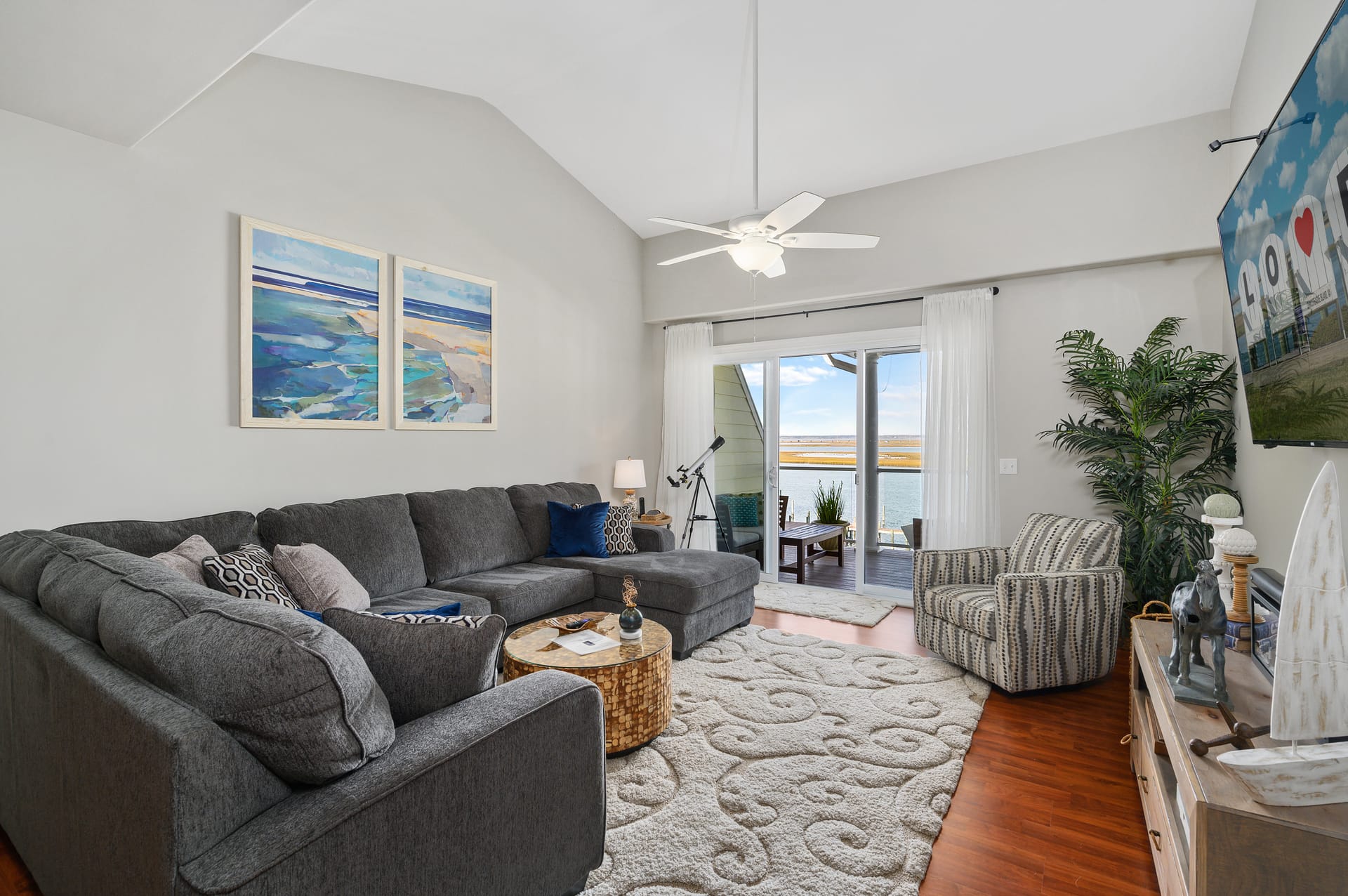 Cozy living room with ocean view.