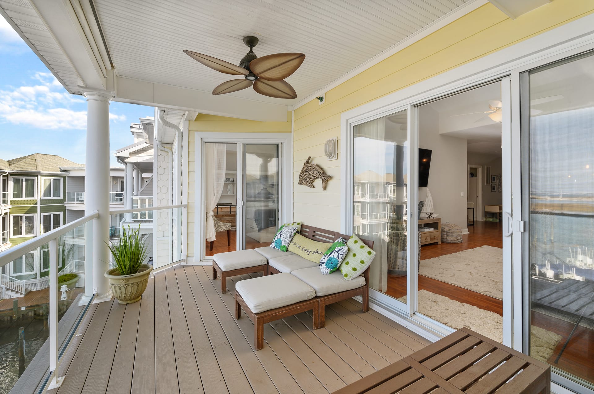 Cozy balcony with chairs, view.