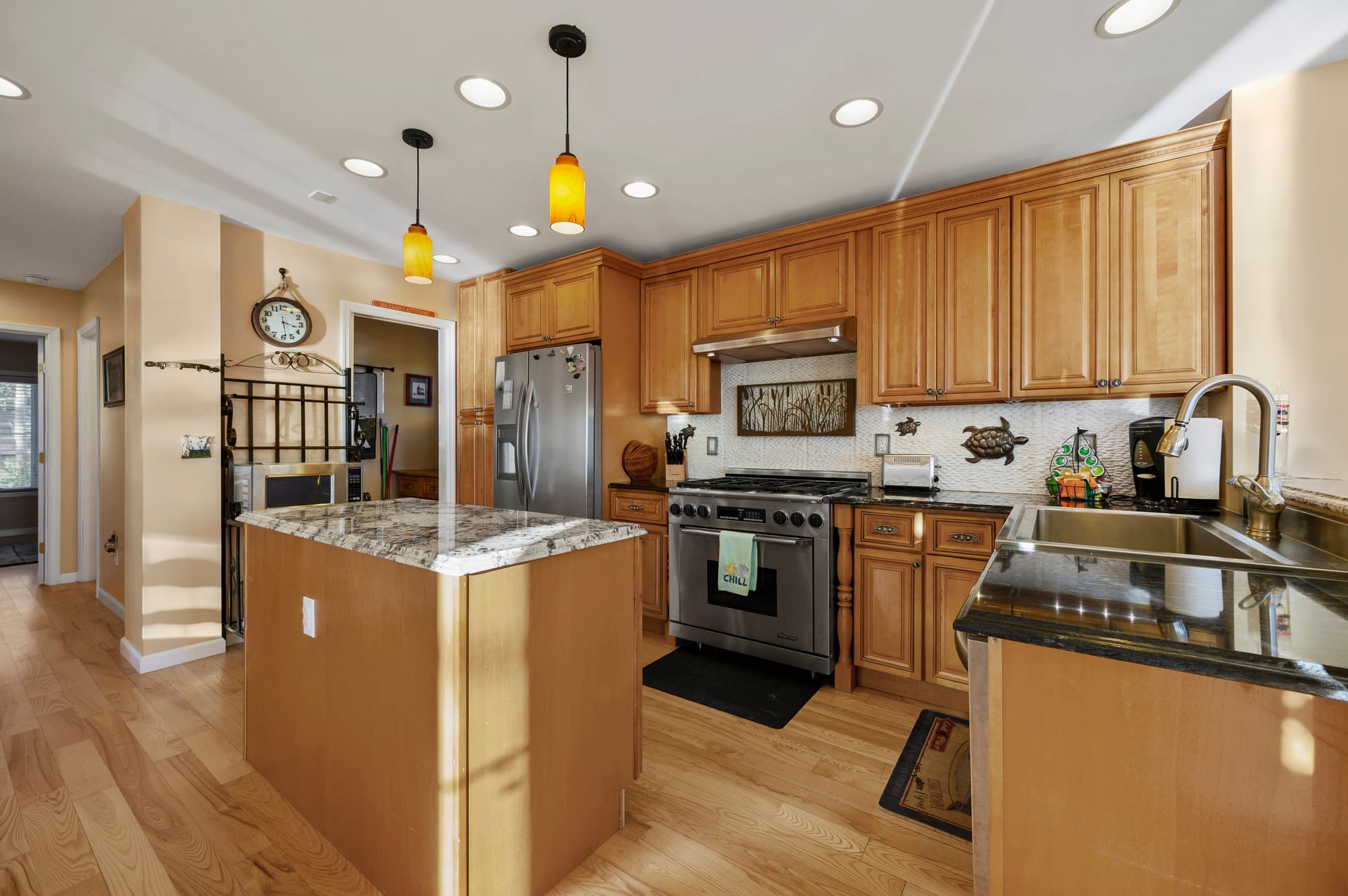 Modern kitchen with wooden cabinets.