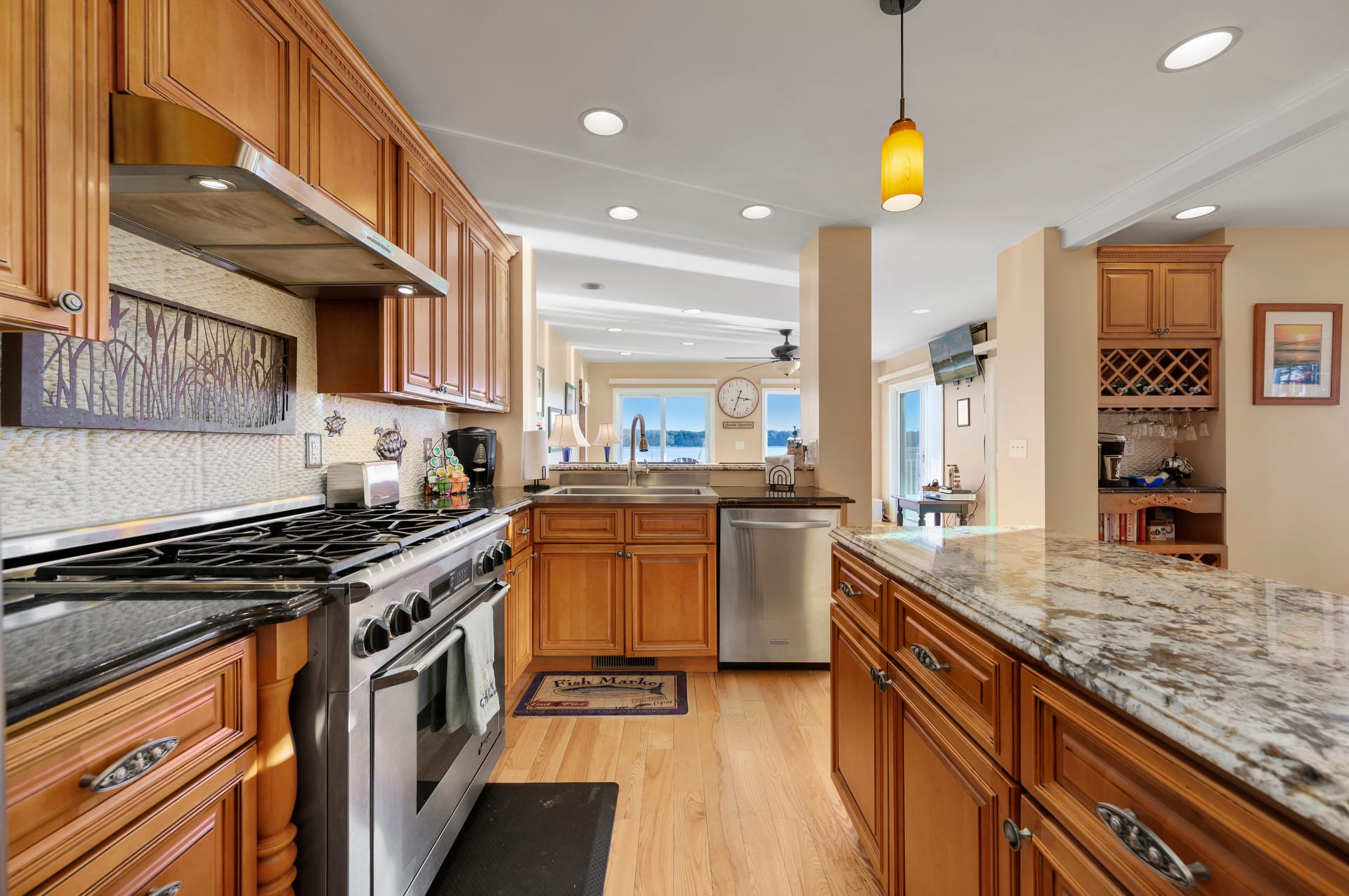 Modern kitchen with wooden cabinetry.