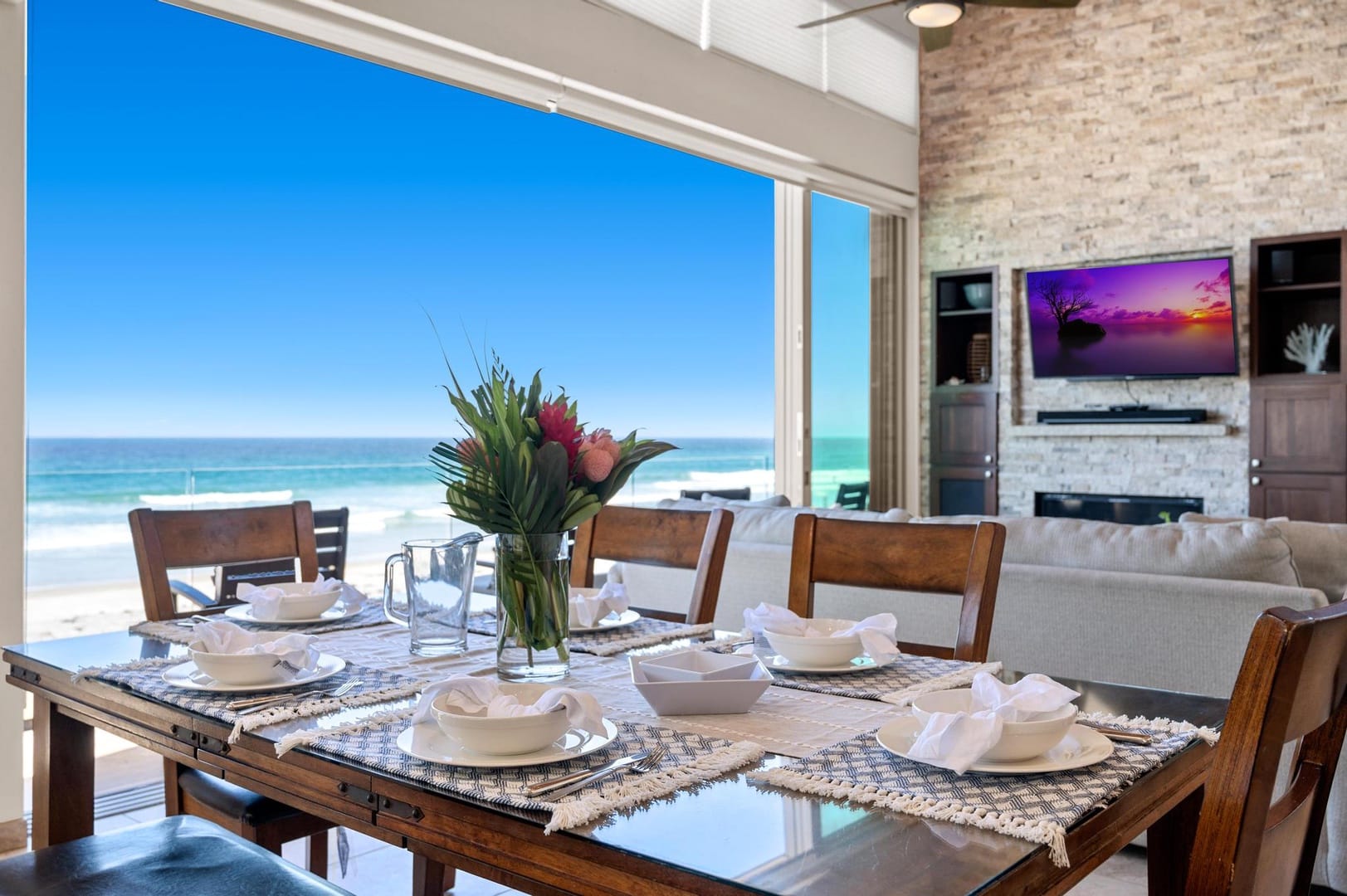 Dining table with ocean view.