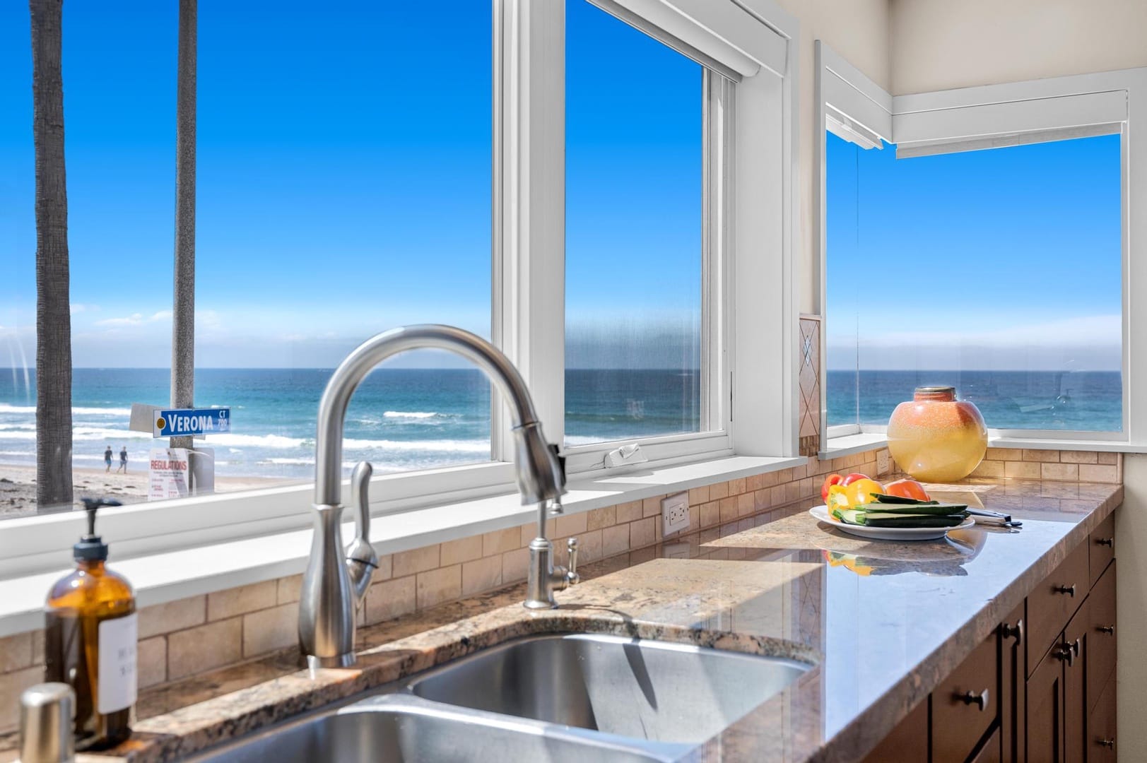 Kitchen sink with ocean view.