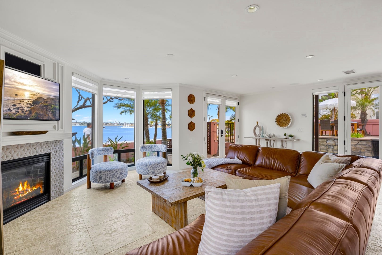 Bright living room with ocean view.