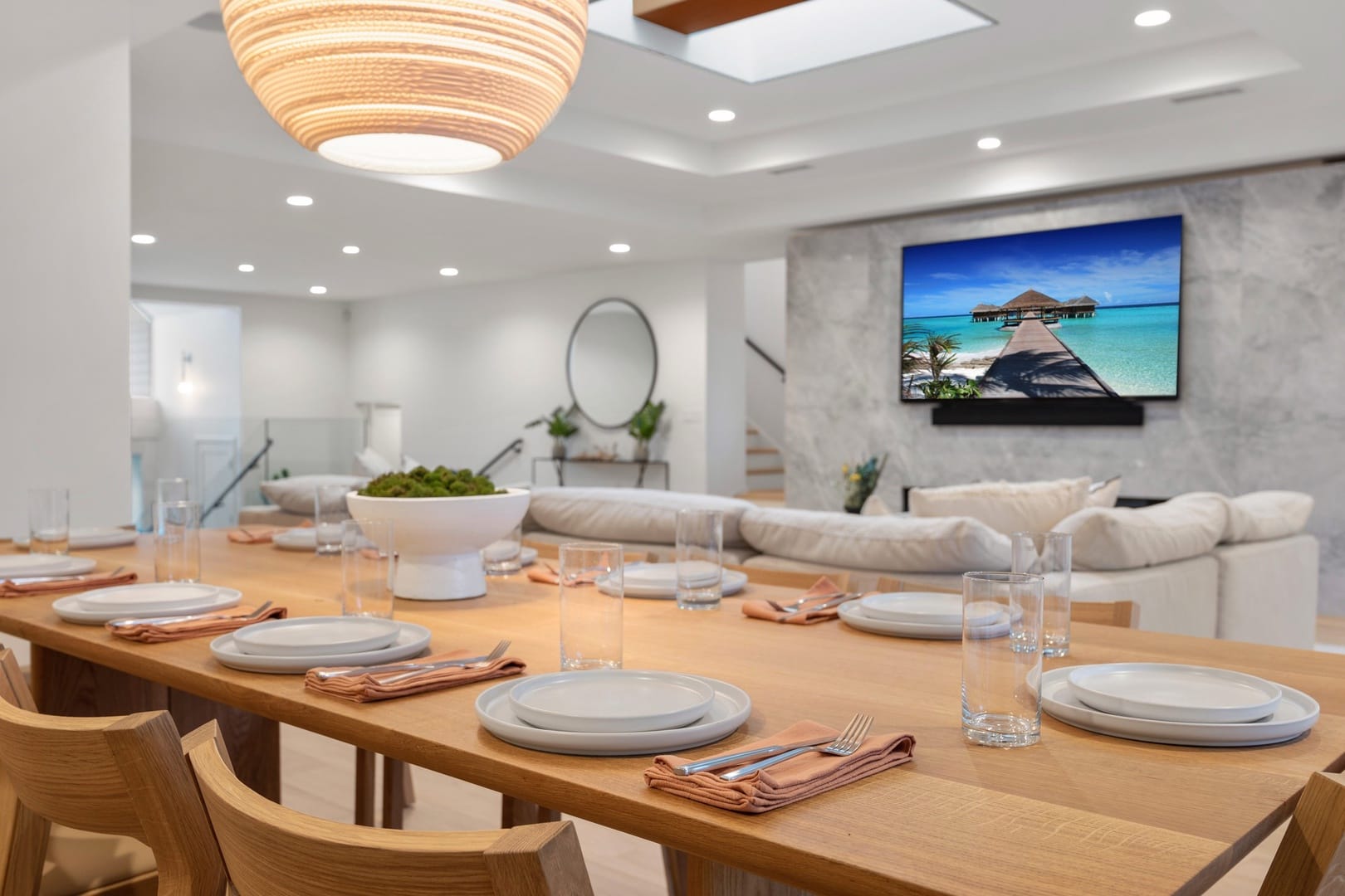 Dining table in modern living room.