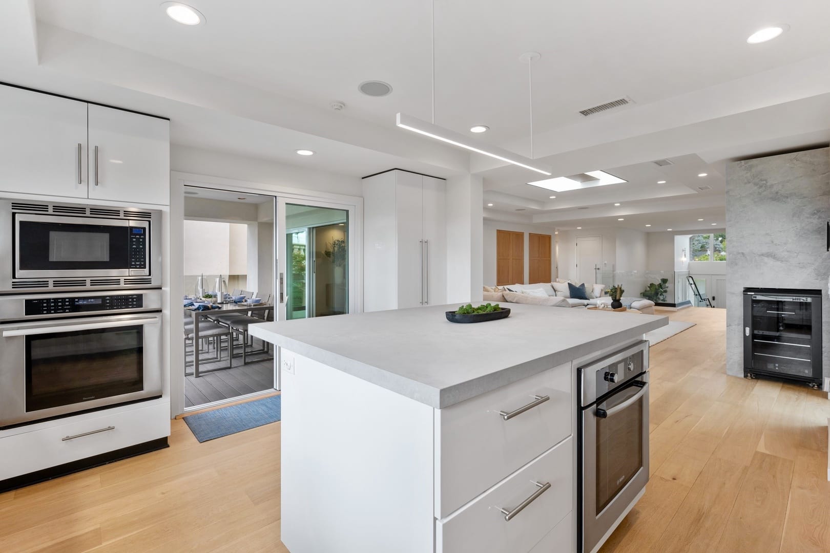 Modern kitchen with island, open layout.