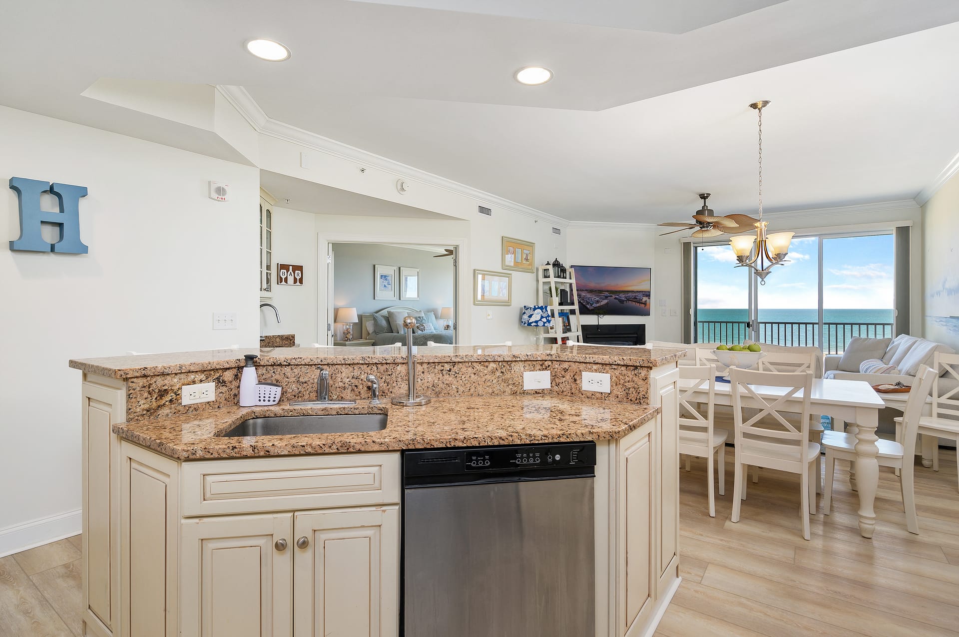 Open-plan kitchen and living area.