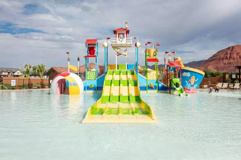 Colorful water playground with slides