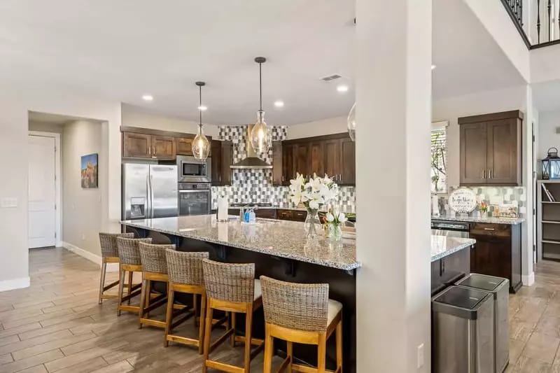 Modern kitchen with island seating.